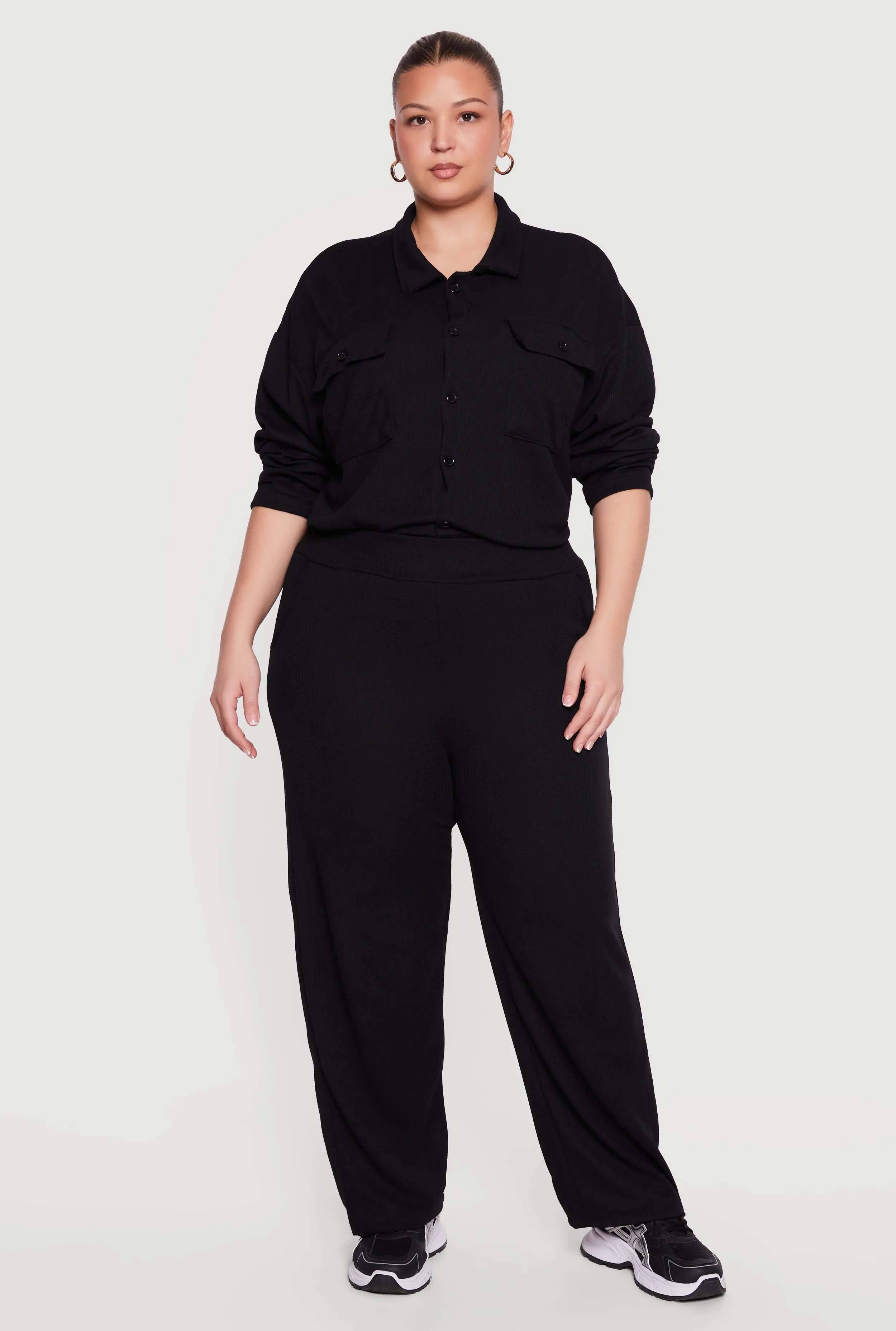 Plus Size Wide Leg Textured Knit Pants sold by Rainbow