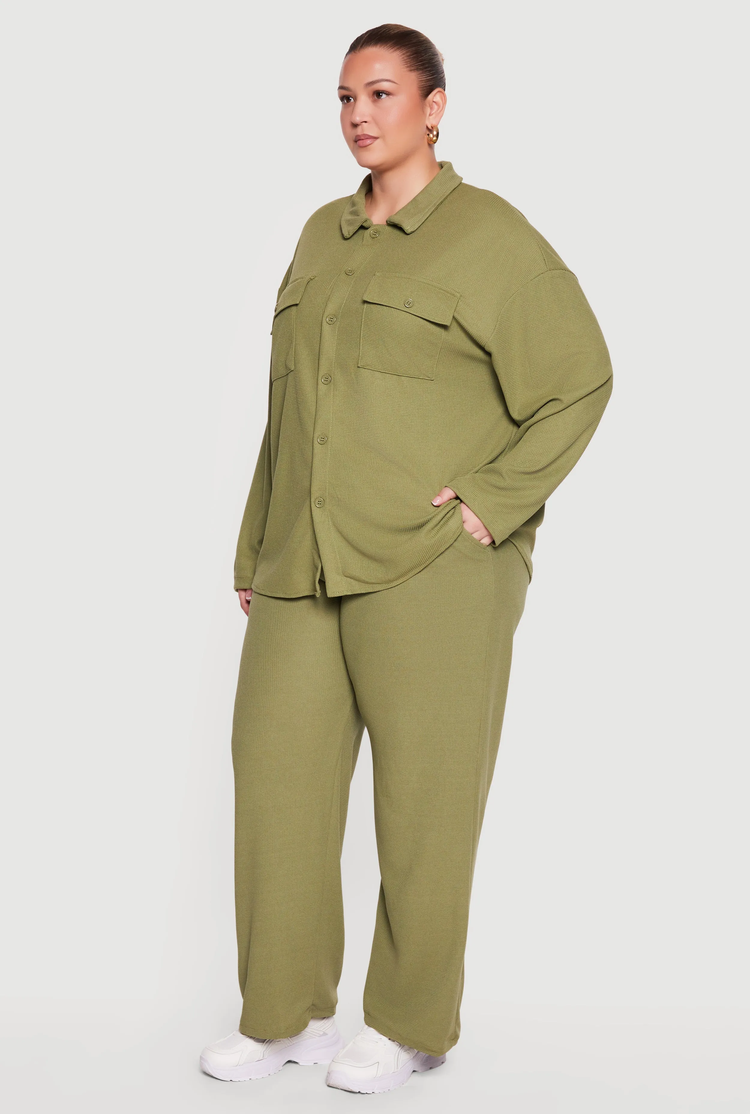 Plus Size Textured Knit Button Front Shirt sold by Rainbow product image thumbnail 3