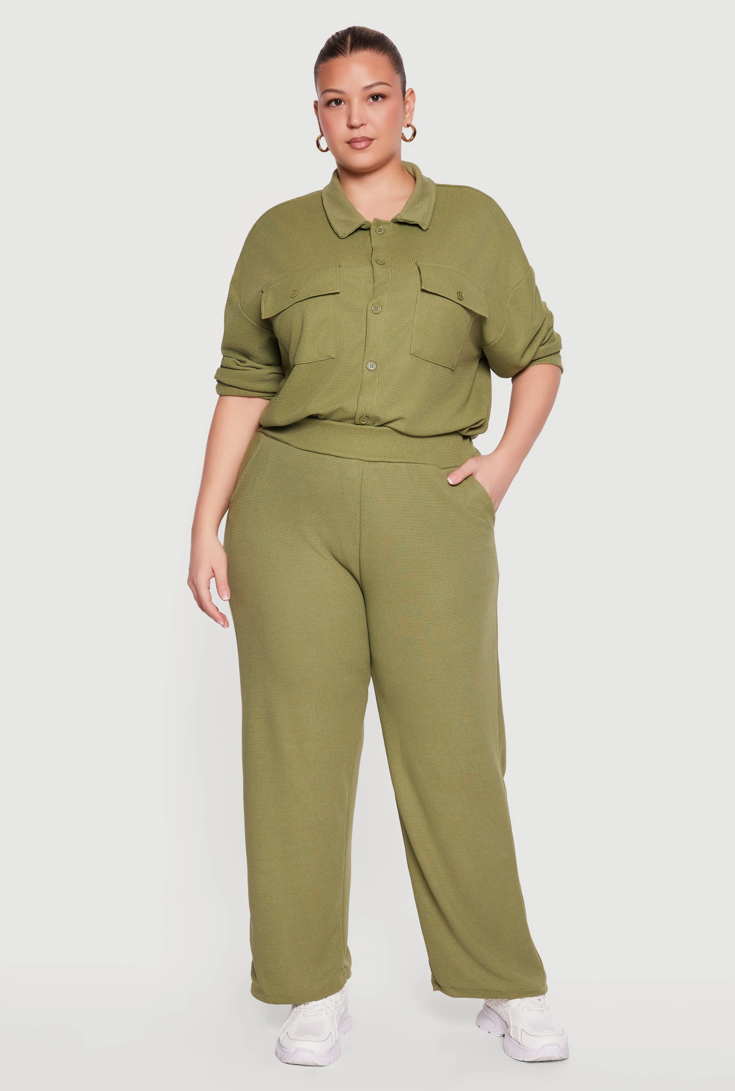 Plus Size Textured Knit Button Front Shirt sold by Rainbow product image thumbnail 2