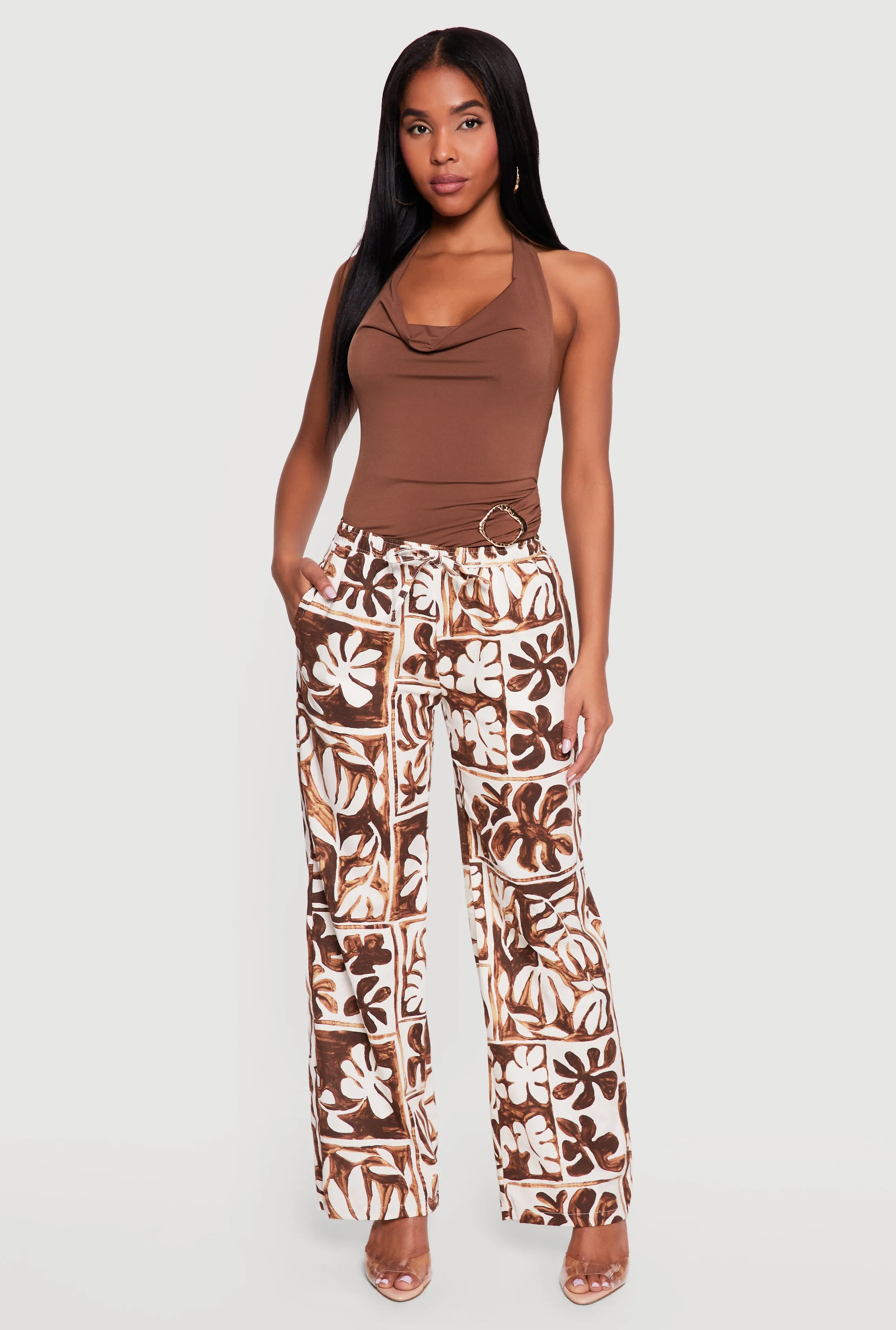 Printed Pattern Linen Wide Leg Drawstring Waist Pants sold by Rainbow