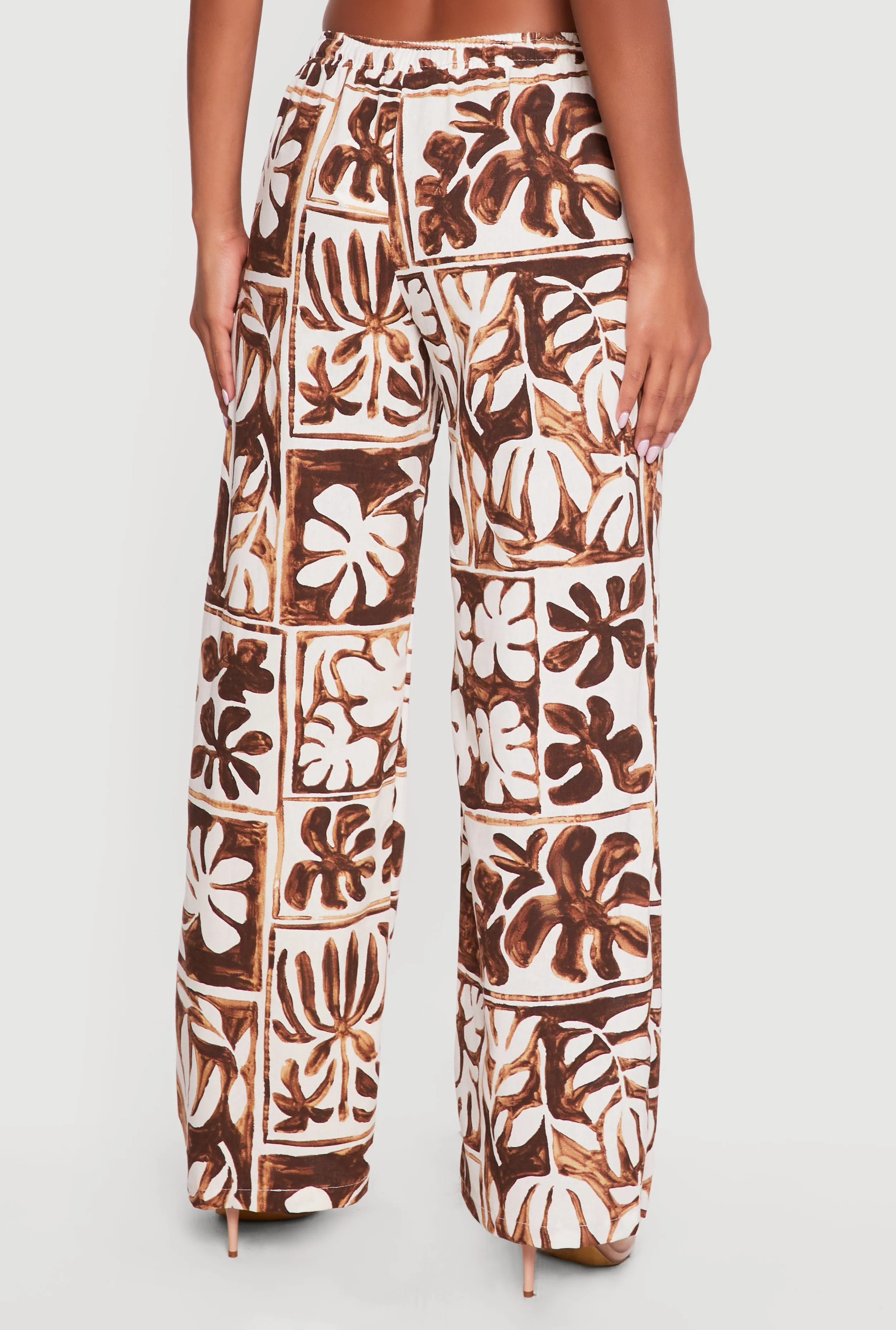 Printed Pattern Linen Wide Leg Drawstring Waist Pants sold by Rainbow product image thumbnail 5