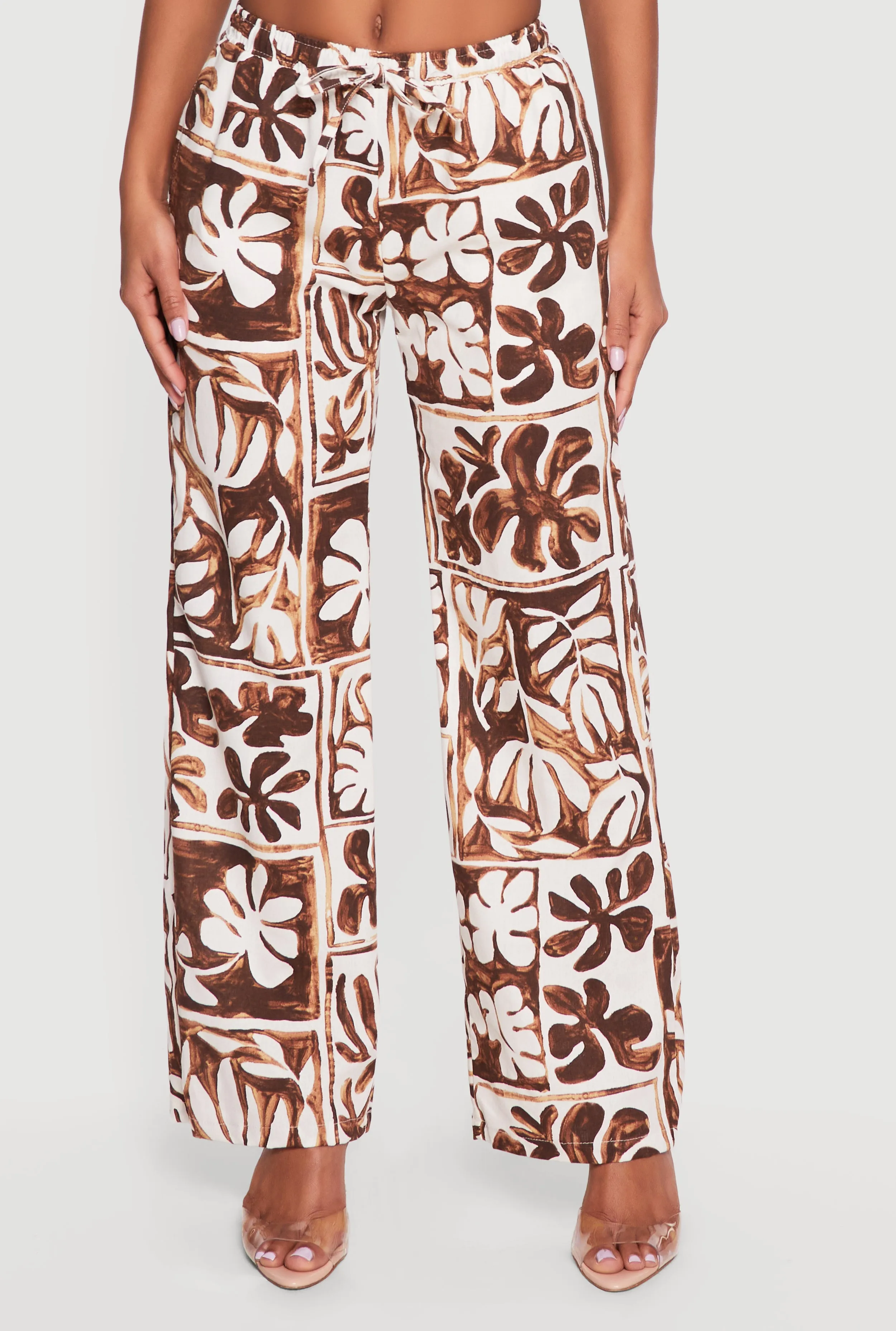 Printed Pattern Linen Wide Leg Drawstring Waist Pants sold by Rainbow product image thumbnail 3