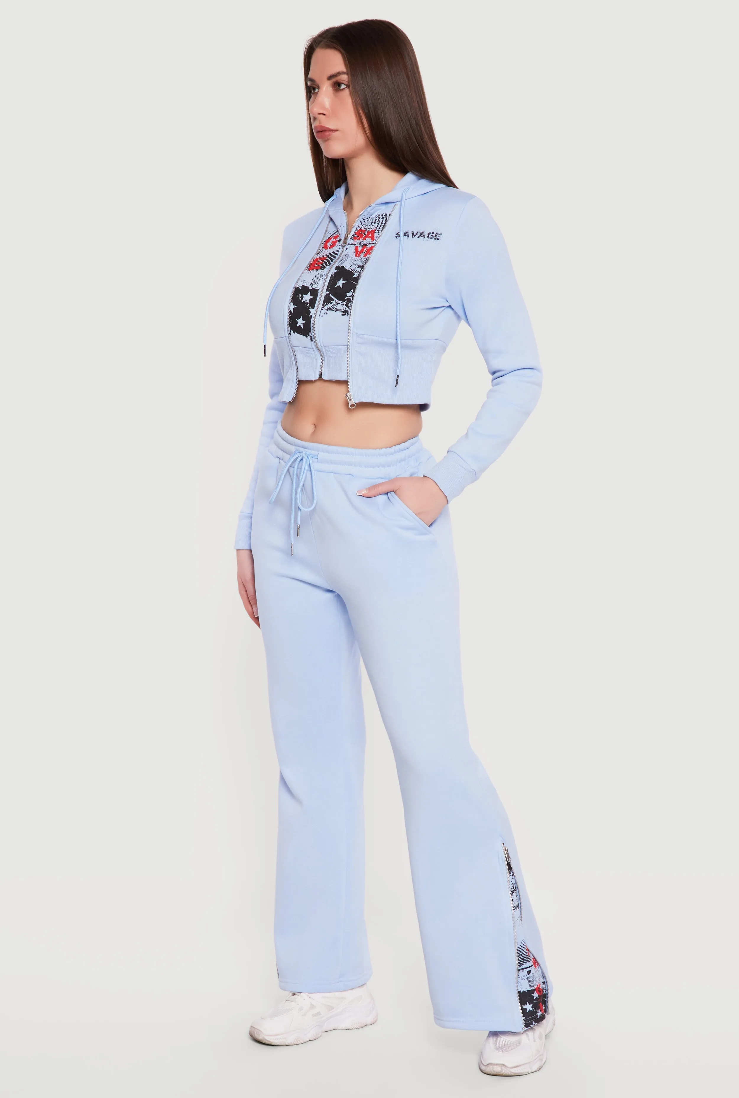 Savage Graphic Double Layered Zip Front Cropped Hoodie sold by Rainbow product image thumbnail 3