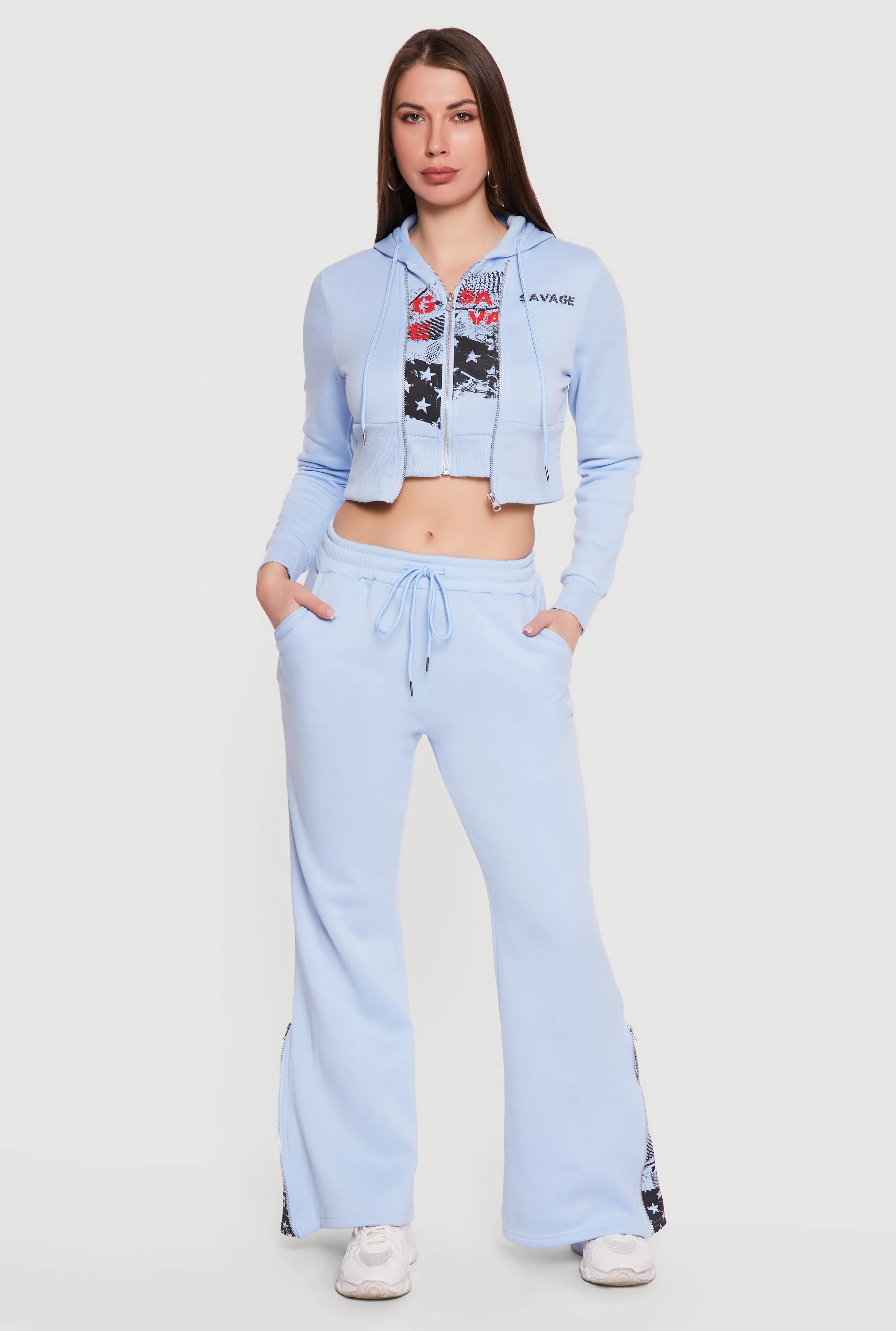 Savage Graphic Double Layered Zip Front Cropped Hoodie sold by Rainbow product image thumbnail 2