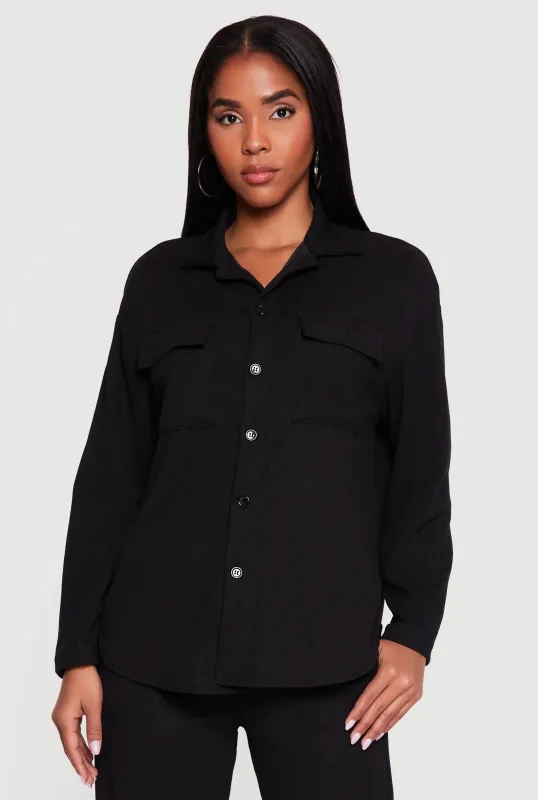 Collared Textured Knit Button Front Shirt made by Rainbow