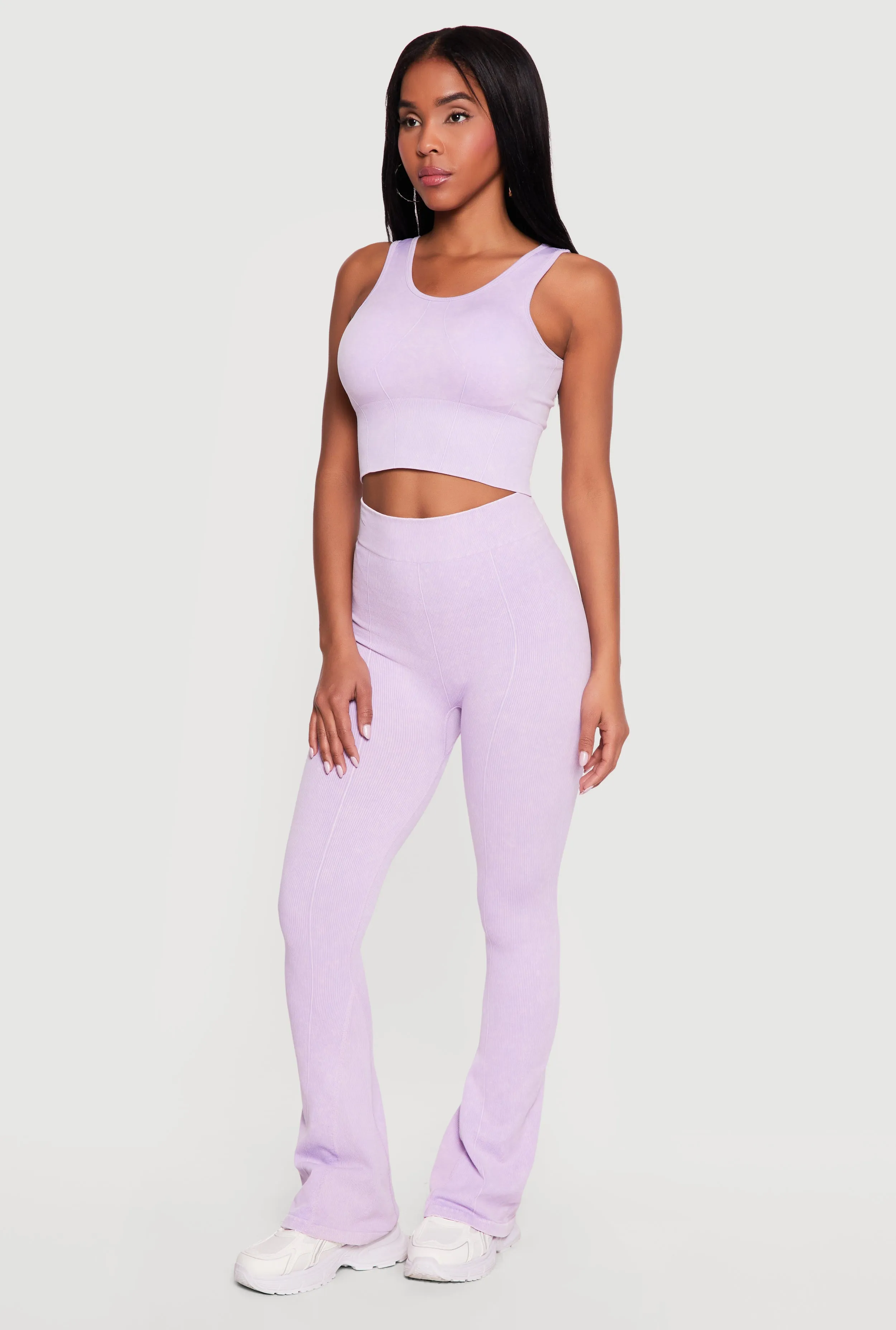 Acid Wash Ribbed Cropped Tank Top and Flare Leggings Set sold by Rainbow product image thumbnail 2
