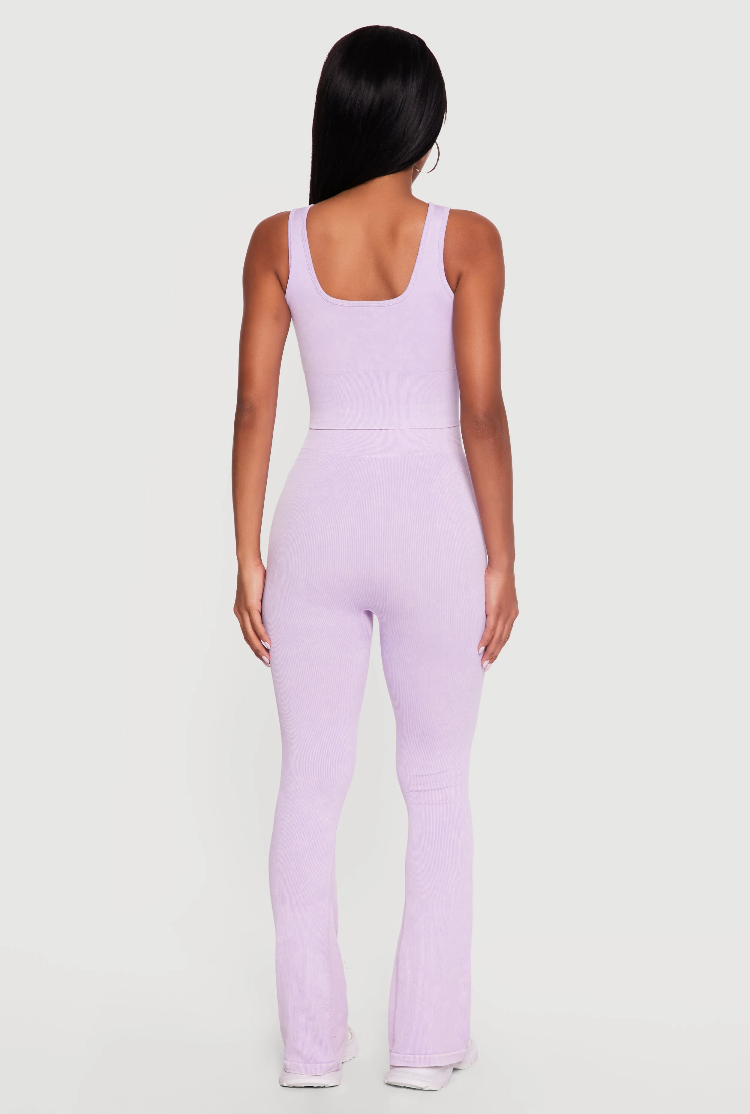 Acid Wash Ribbed Cropped Tank Top and Flare Leggings Set sold by Rainbow product image thumbnail 3