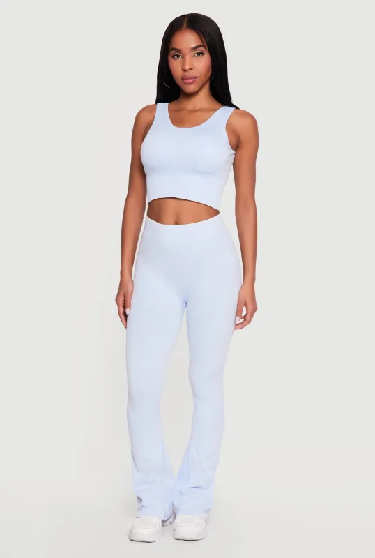 Acid Wash Ribbed Cropped Tank Top and Flare Leggings Set made by Rainbow