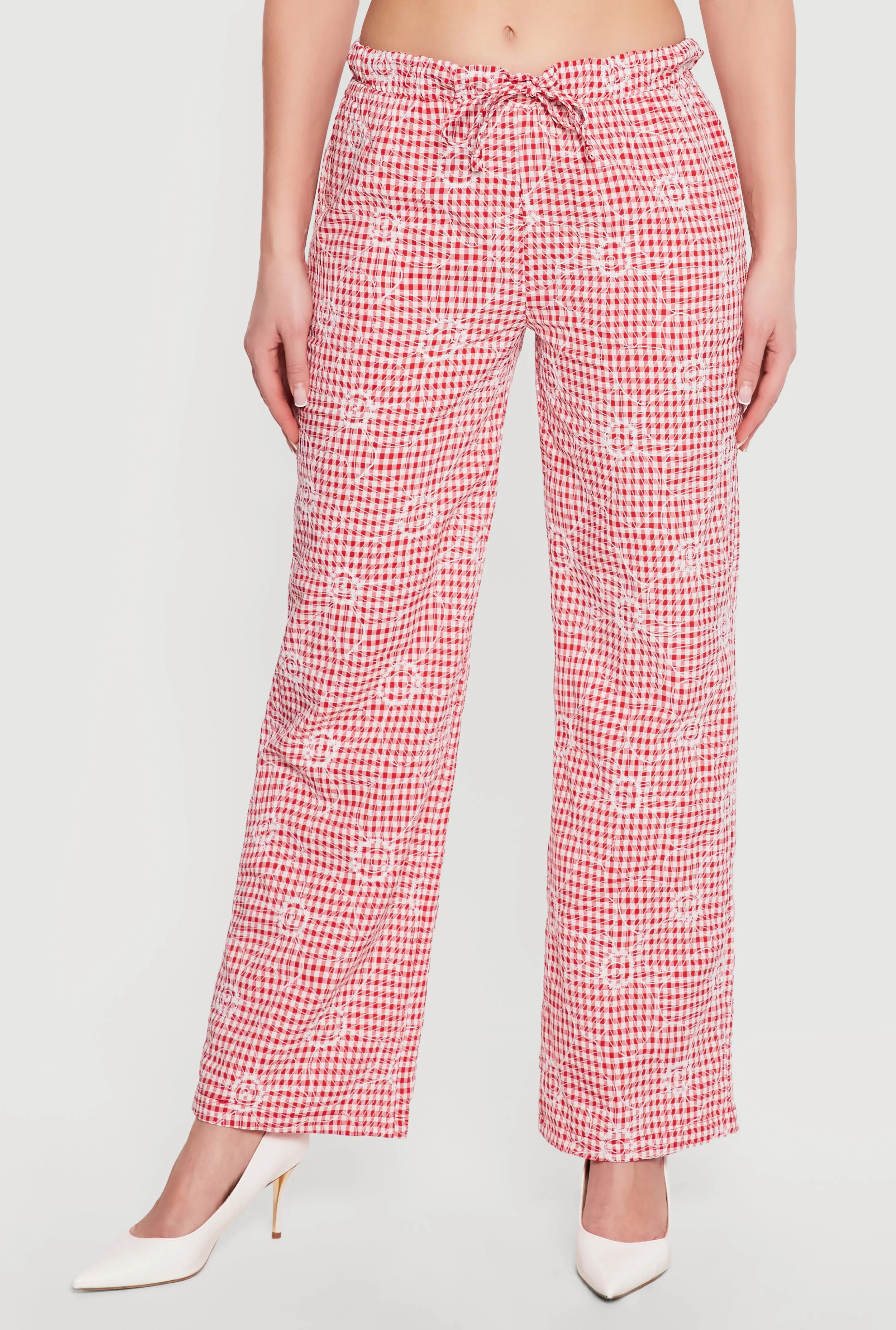 Floral Decorative Stitch Gingham Drawstring Waist Pants sold by Rainbow product image thumbnail 3