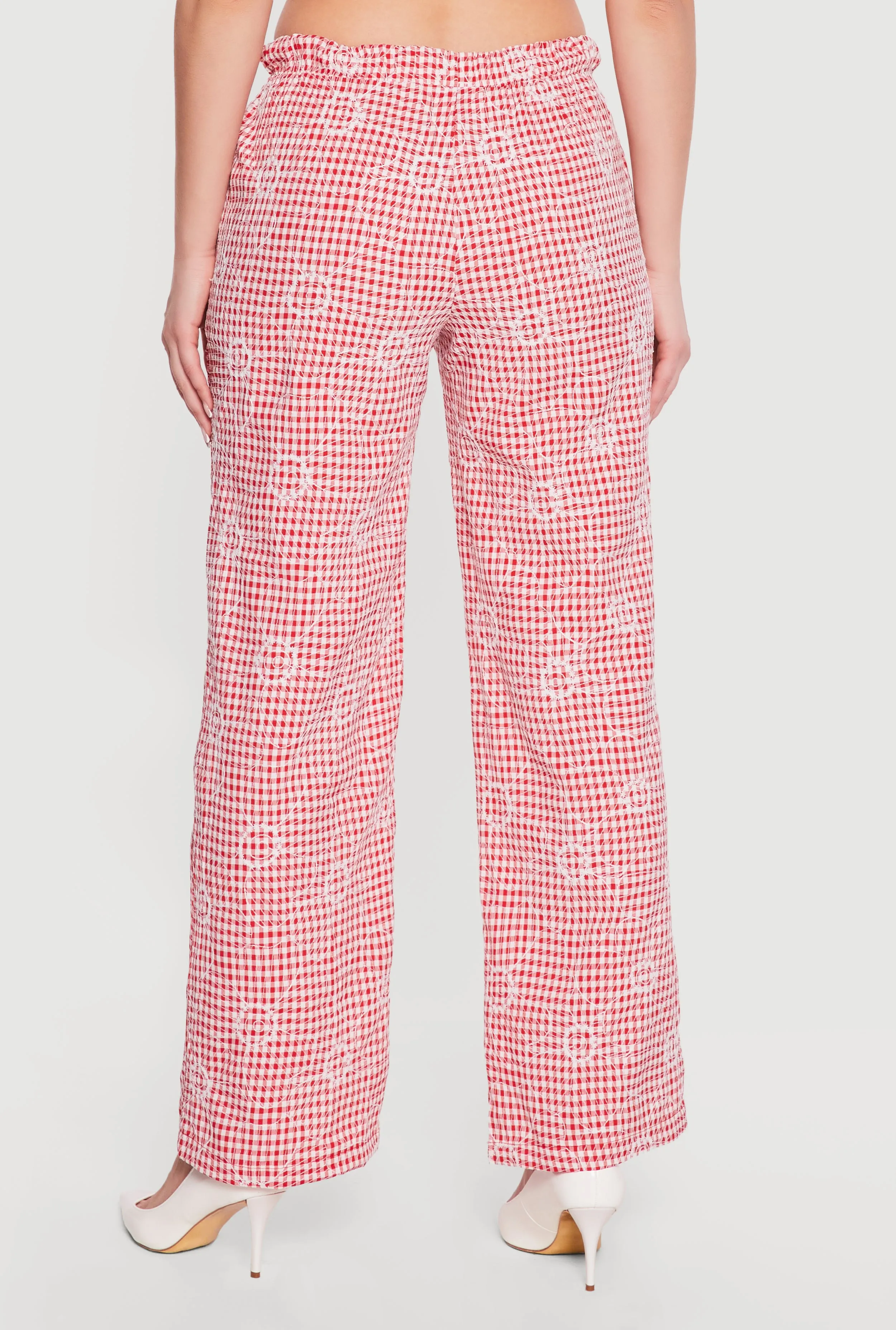 Floral Decorative Stitch Gingham Drawstring Waist Pants sold by Rainbow product image thumbnail 5