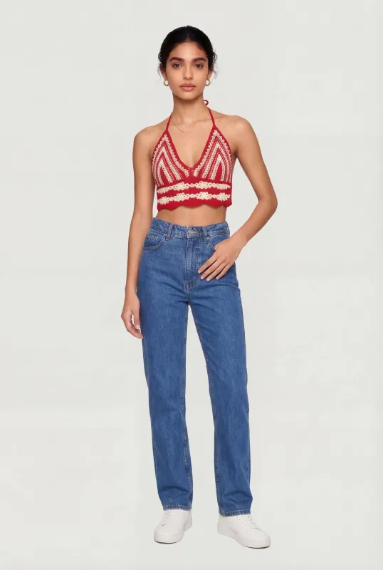 Crochet Scalloped Hem Halter Crop Top made by Rainbow