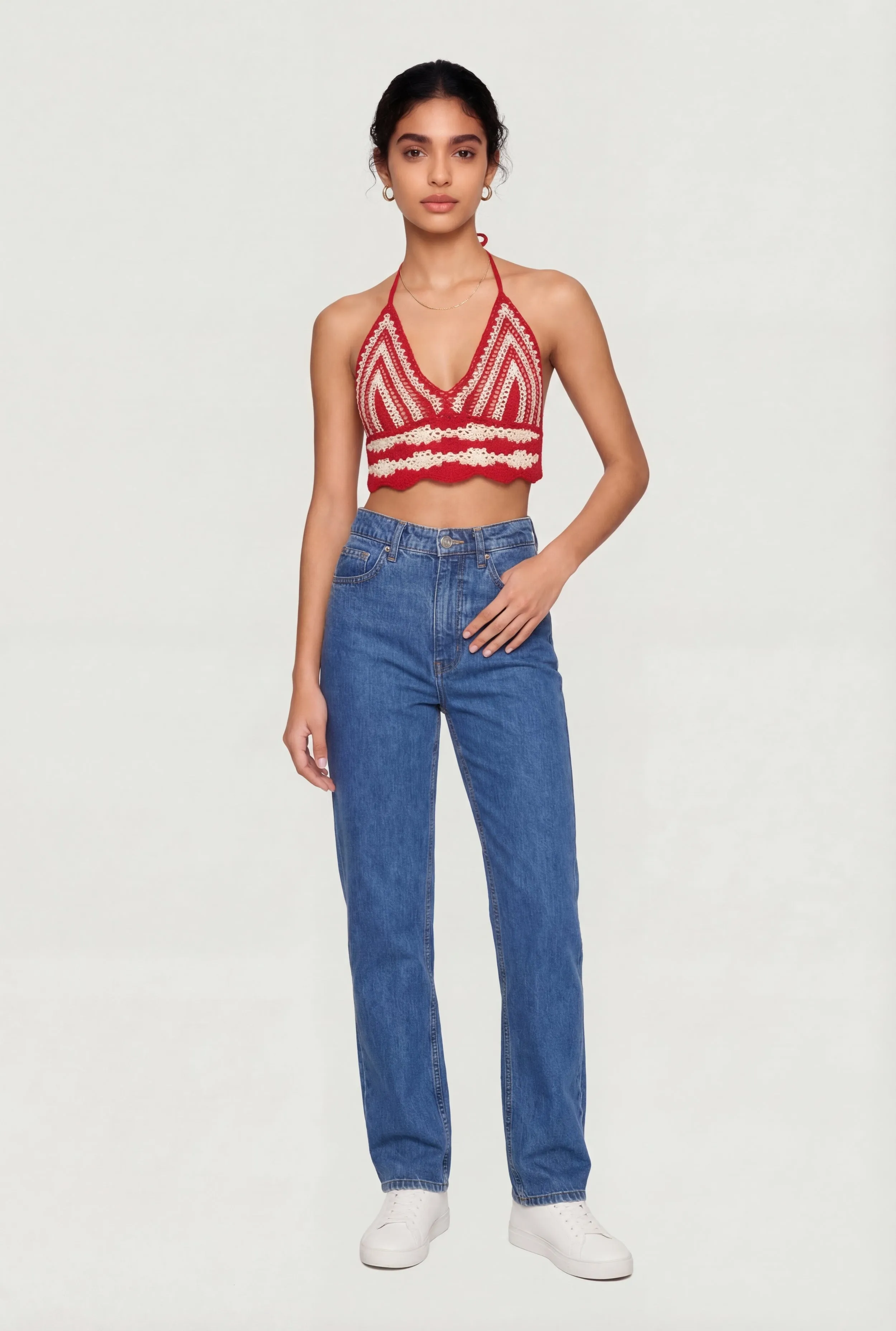 Crochet Scalloped Hem Halter Crop Top sold by Rainbow