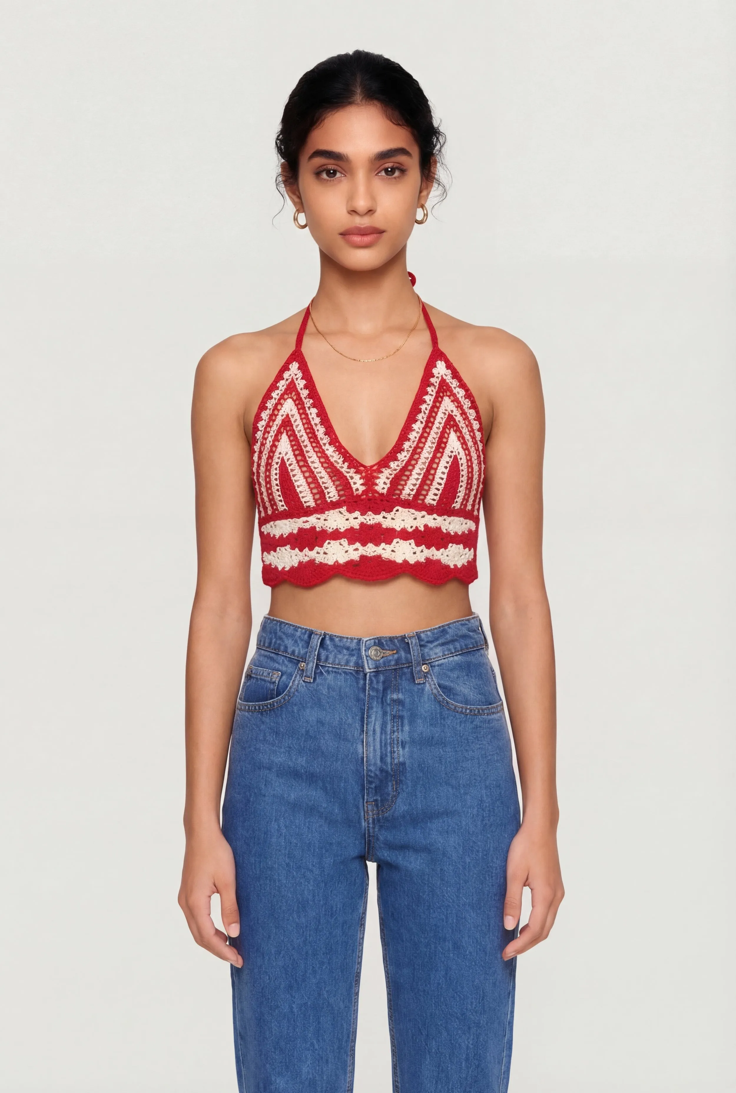 Crochet Scalloped Hem Halter Crop Top sold by Rainbow product image thumbnail 2