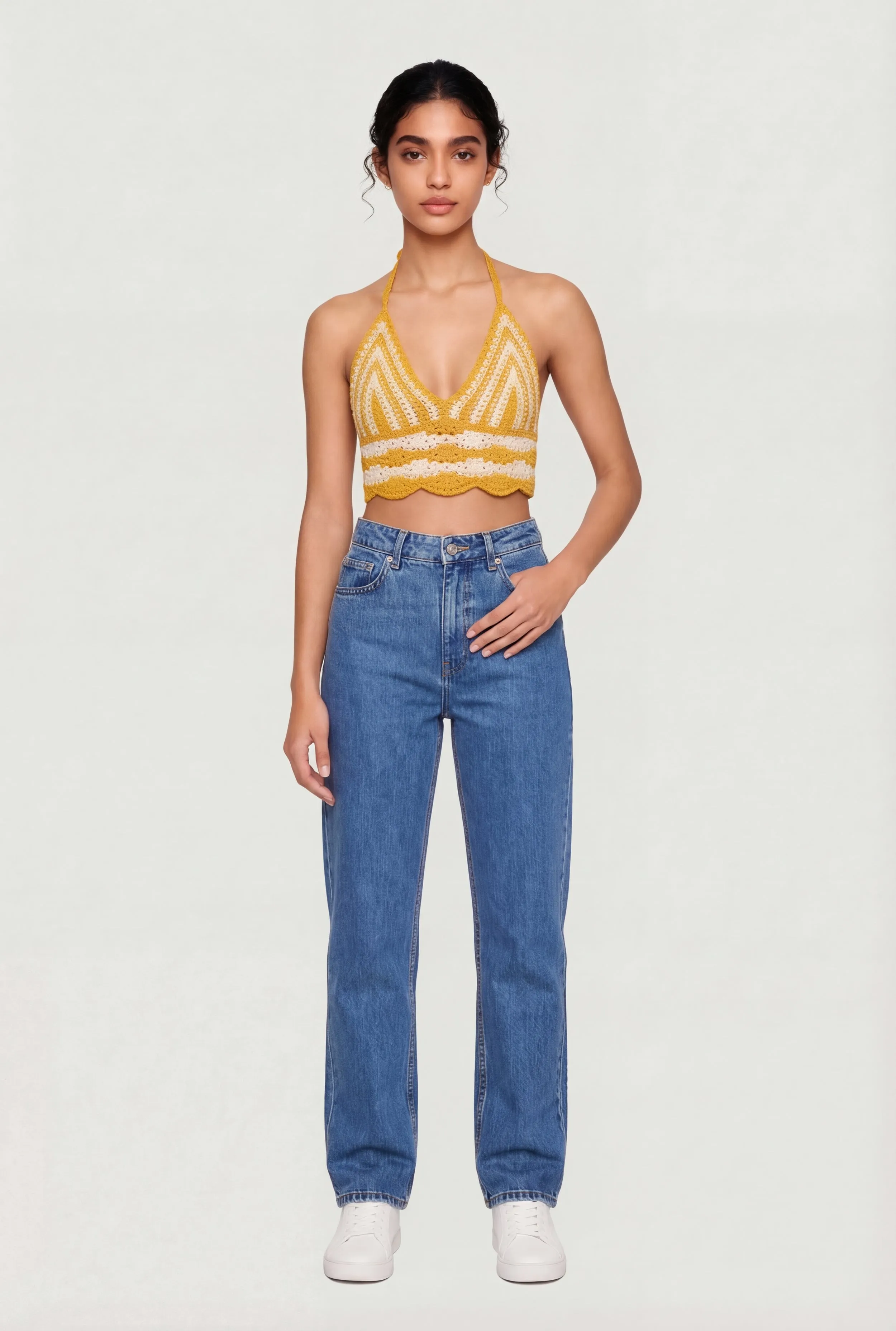 Crochet Scalloped Hem Halter Crop Top sold by Rainbow
