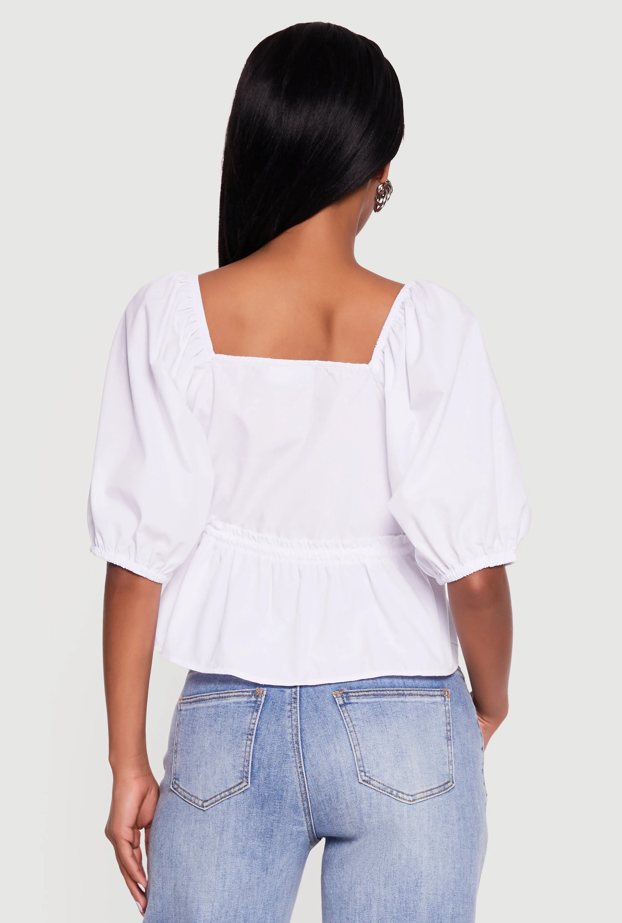 Square Neck Tie Waist Puff Sleeve Crop Top sold by Rainbow product image thumbnail 5