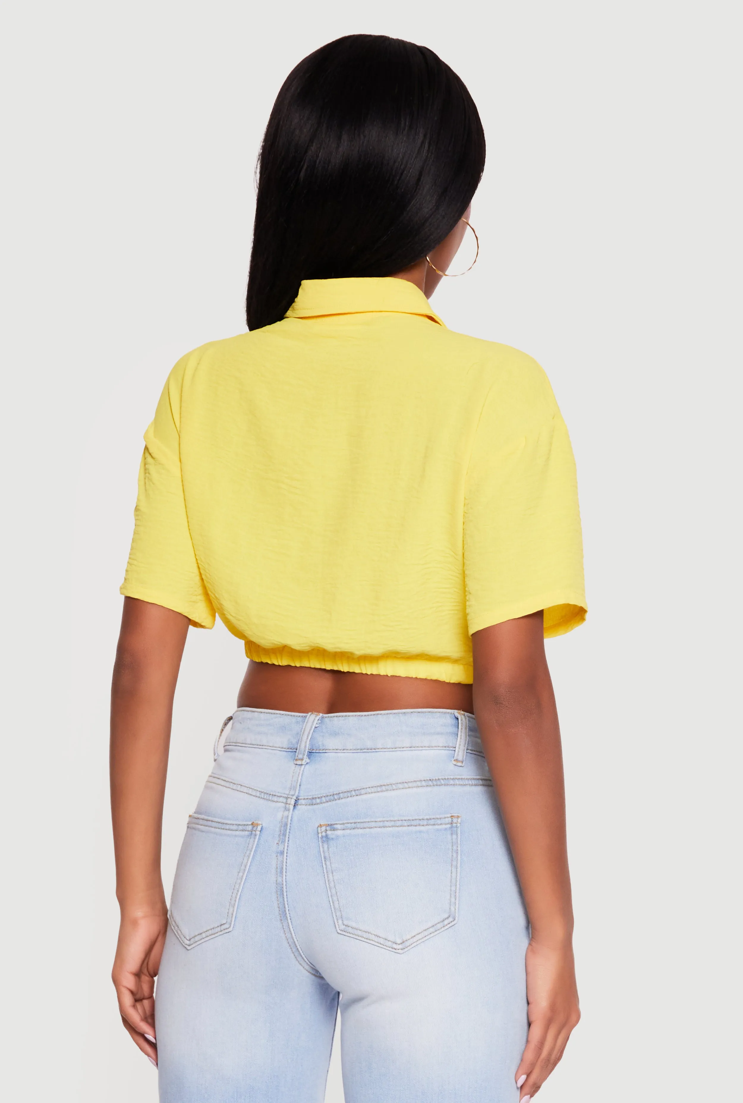 Crepe Knit Cropped Drawstring Waist Shirt sold by Rainbow product image thumbnail 5