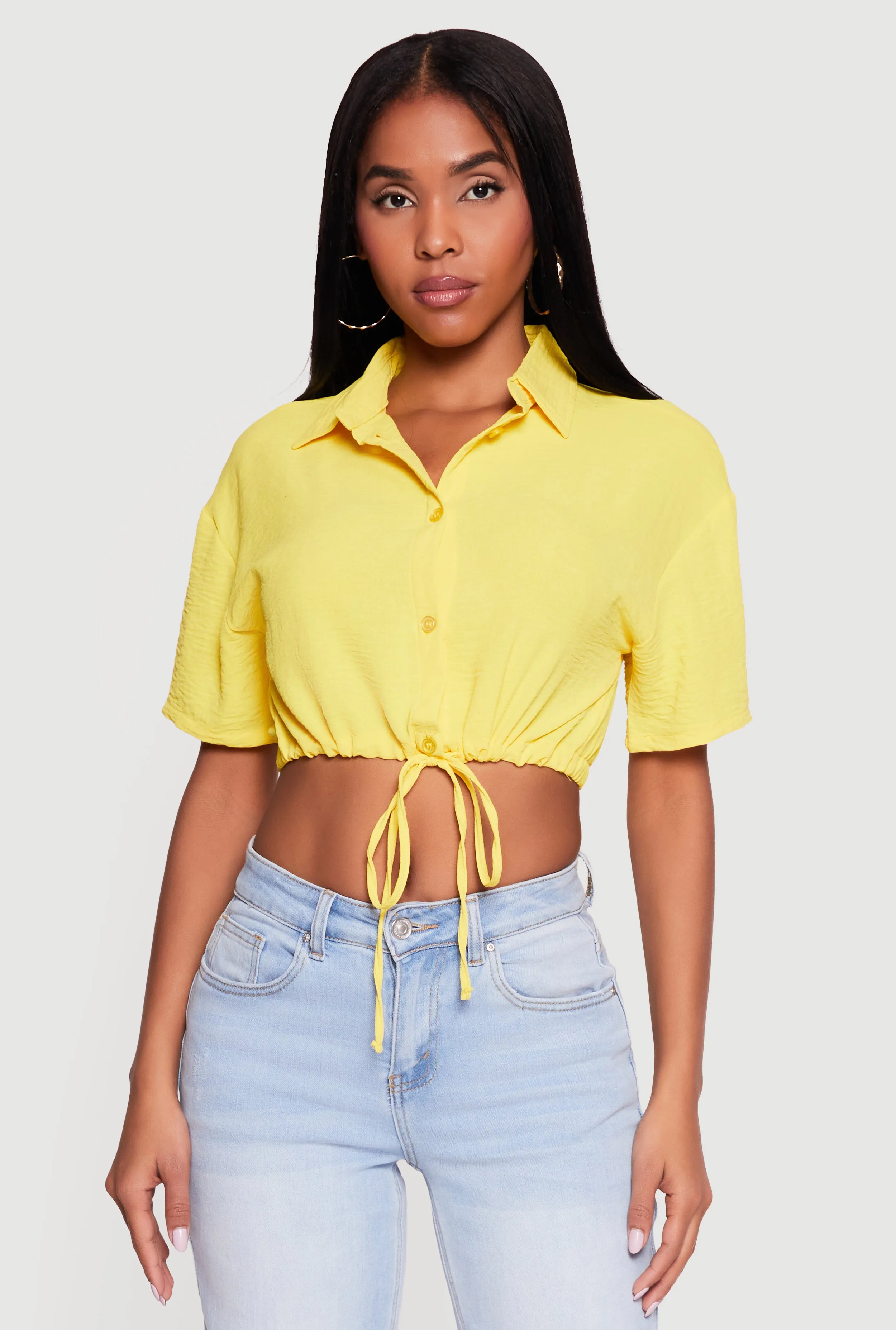 Crepe Knit Cropped Drawstring Waist Shirt sold by Rainbow product image thumbnail 2