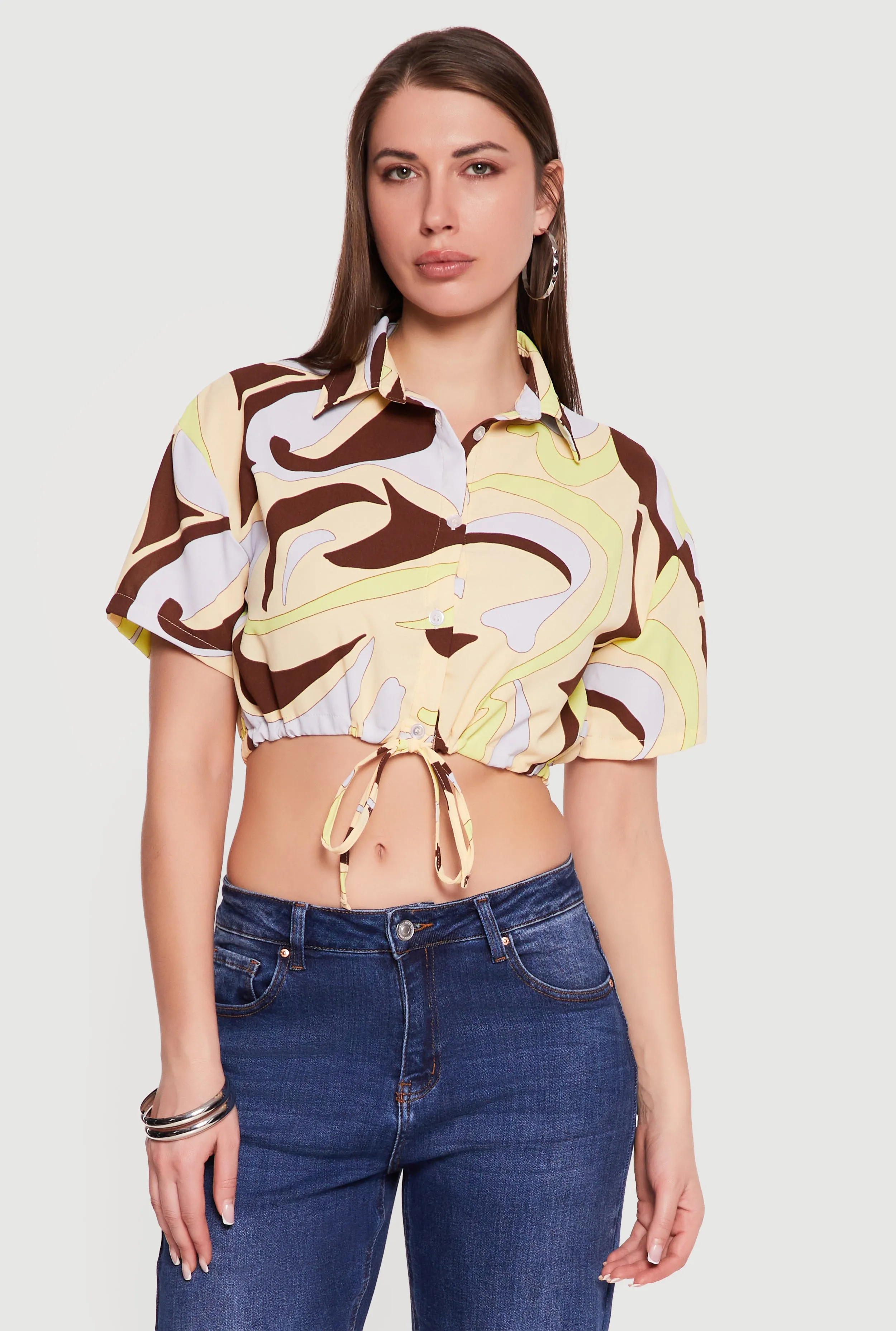 Patterned Drawstring Waist Crop Top sold by Rainbow product image thumbnail 2