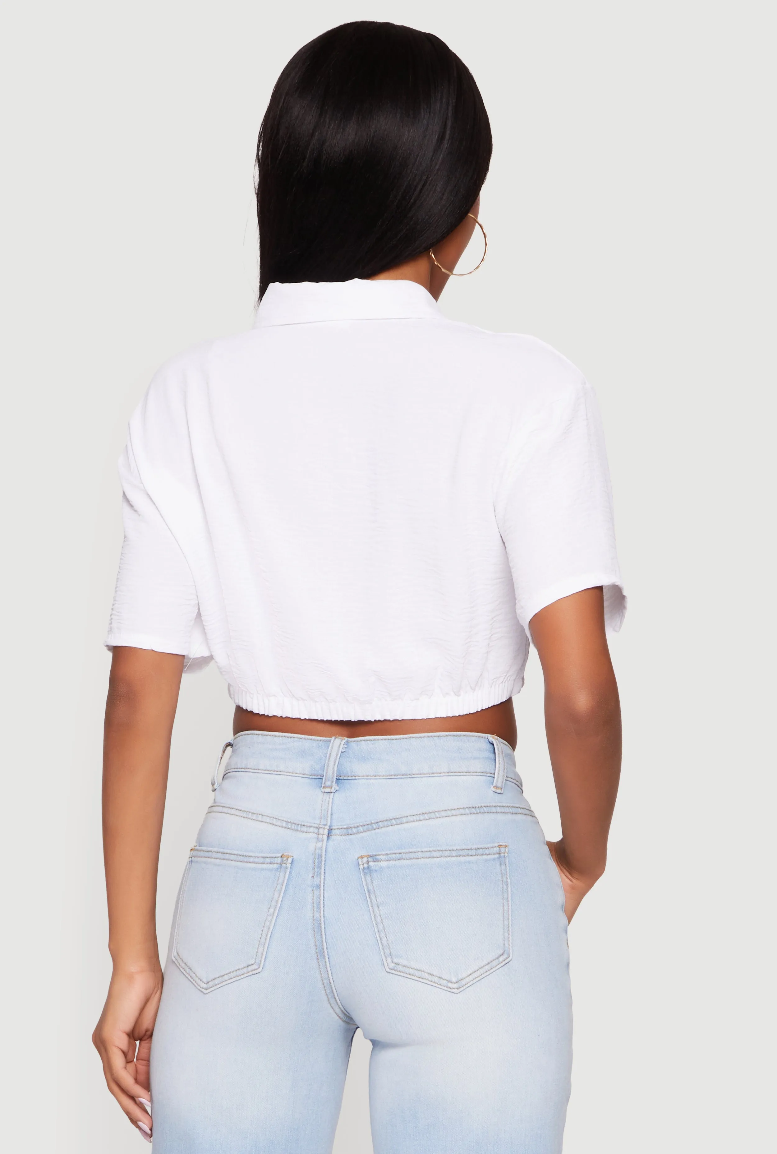 Crepe Knit Cropped Drawstring Waist Shirt sold by Rainbow product image thumbnail 5