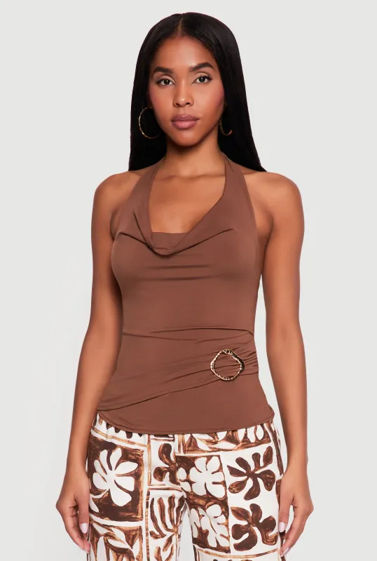 Metallic Detail Cowl Neck Halter Blouse made by Rainbow