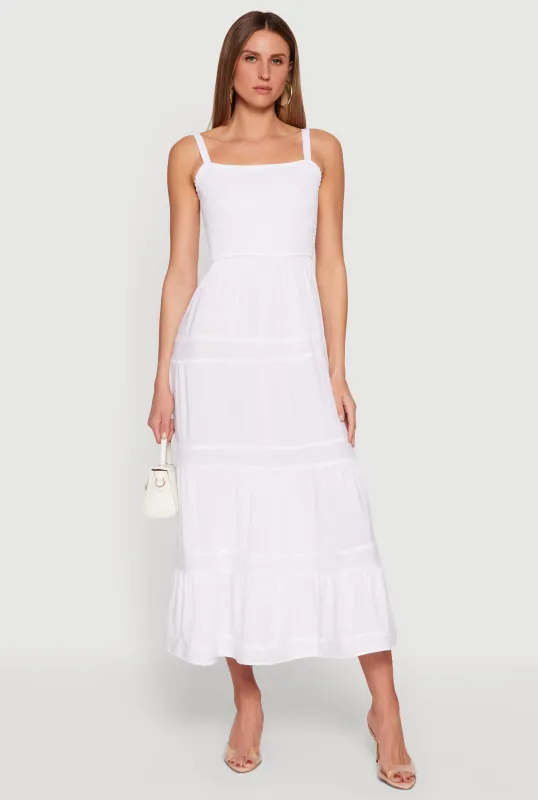 Square Neck Smocked Tiered Midi Dress made by Rainbow