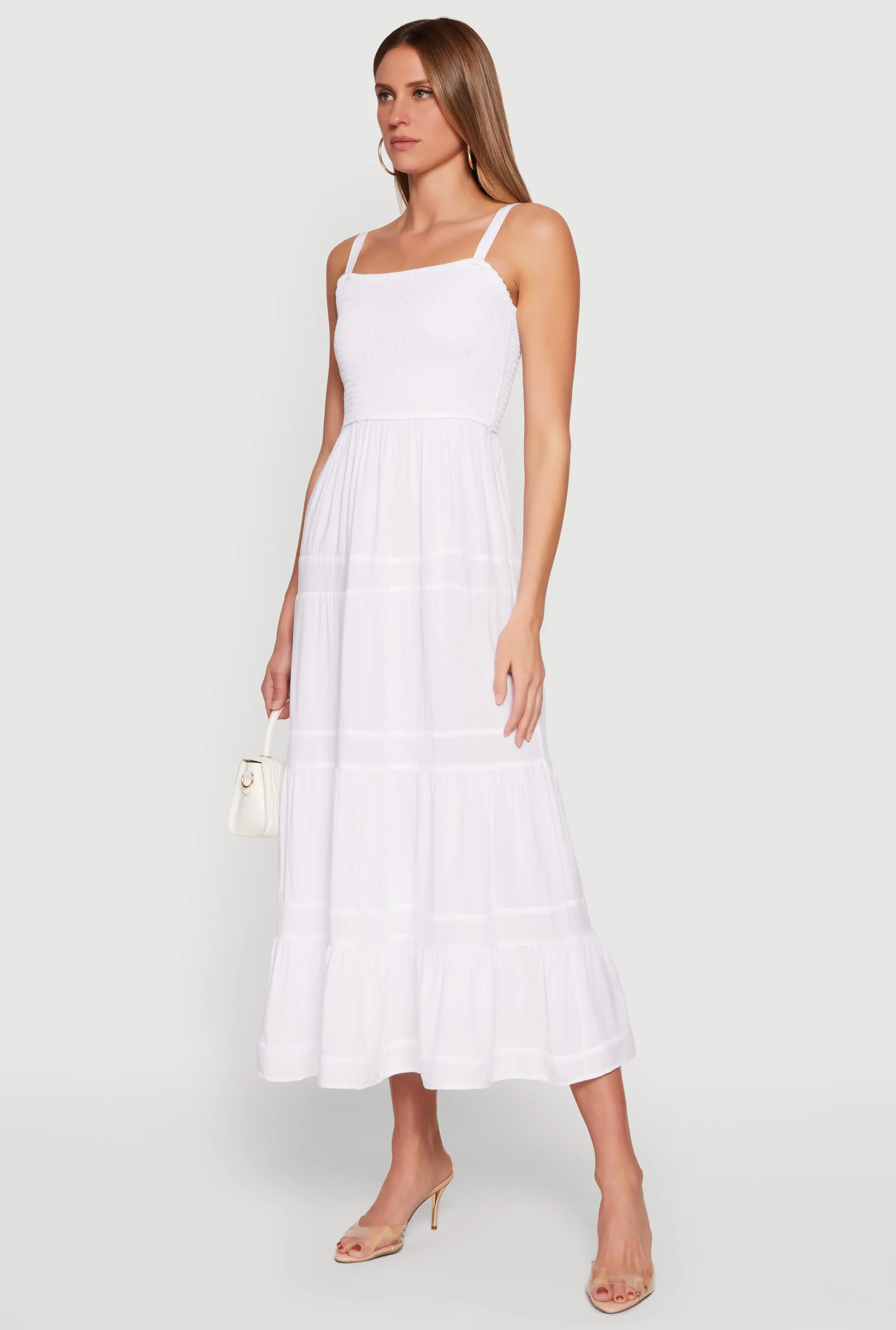 Square Neck Smocked Tiered Midi Dress sold by Rainbow product image thumbnail 2