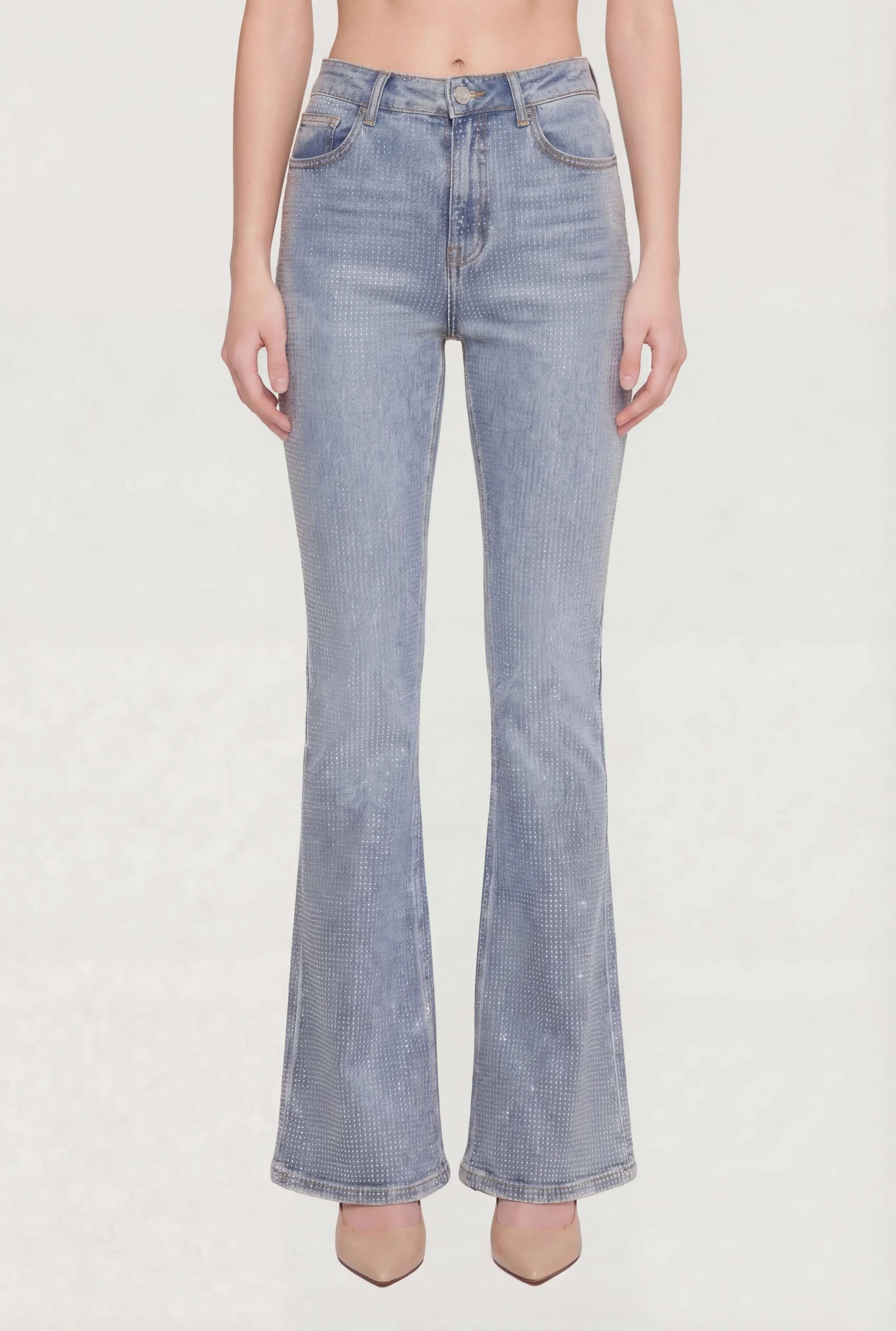 Trendy Mid Rise Rhinestone Flare Leg Jeans sold by Rainbow product image thumbnail 5