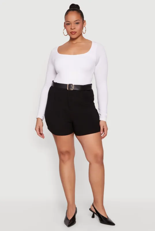 Plus Size Belted High Waisted Pleated Shorts made by Rainbow