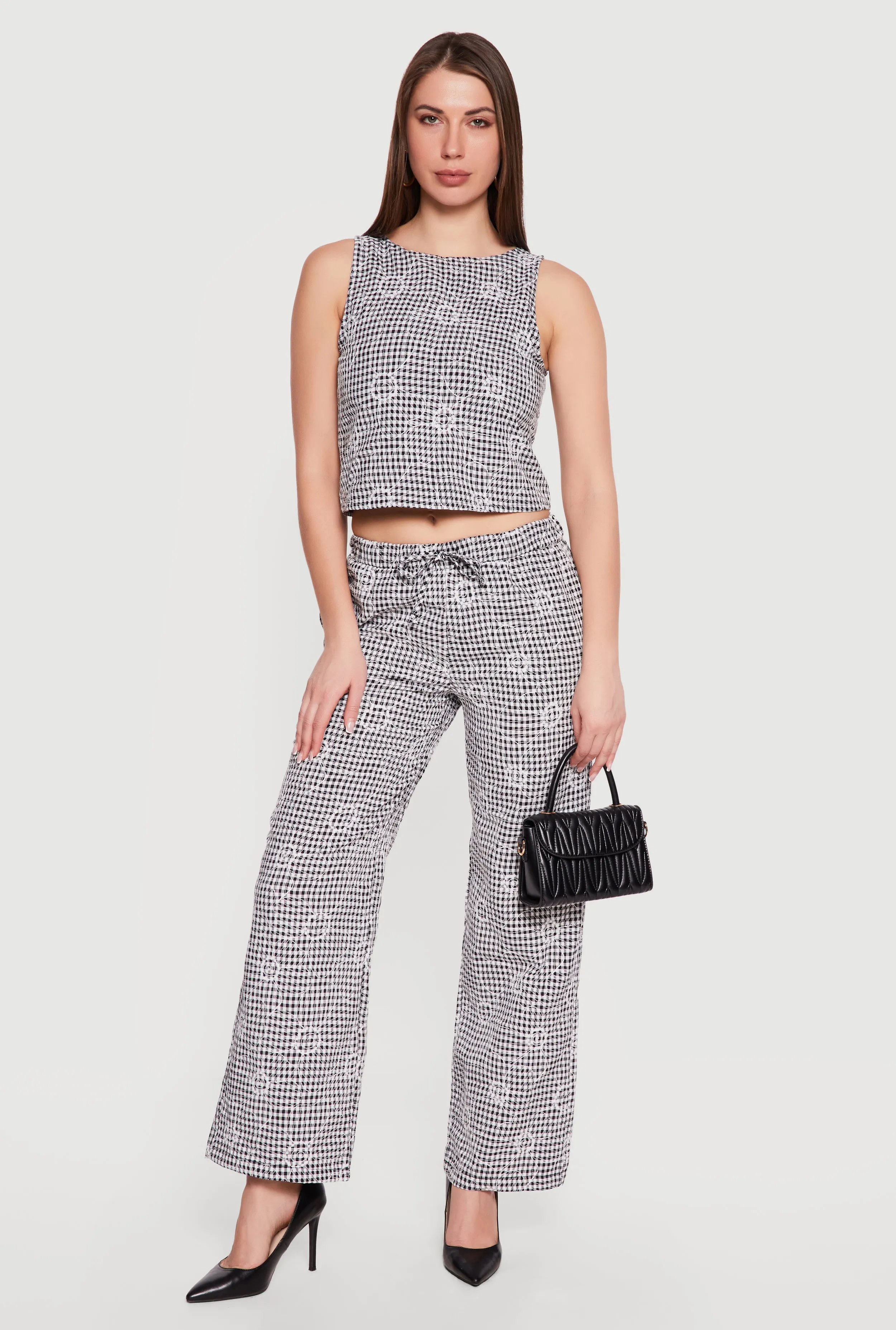 Floral Decorative Stitch Gingham Tie Back Crop Top sold by Rainbow product image thumbnail 2