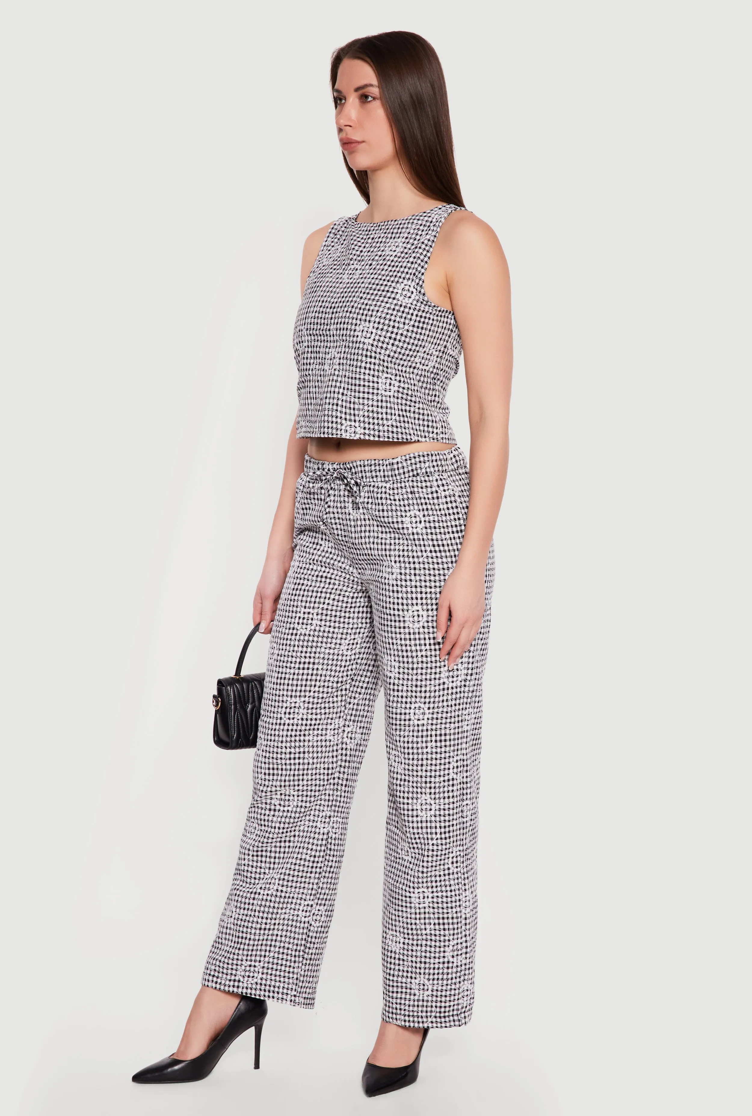 Floral Decorative Stitch Gingham Tie Back Crop Top sold by Rainbow product image thumbnail 3