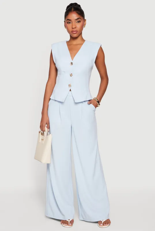 Solid High Waisted Wide Leg Dress Pants with Belt made by iris