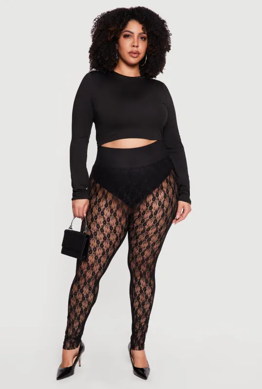 Plus Size Patterned Lace High Waisted Leggings made by Rainbow