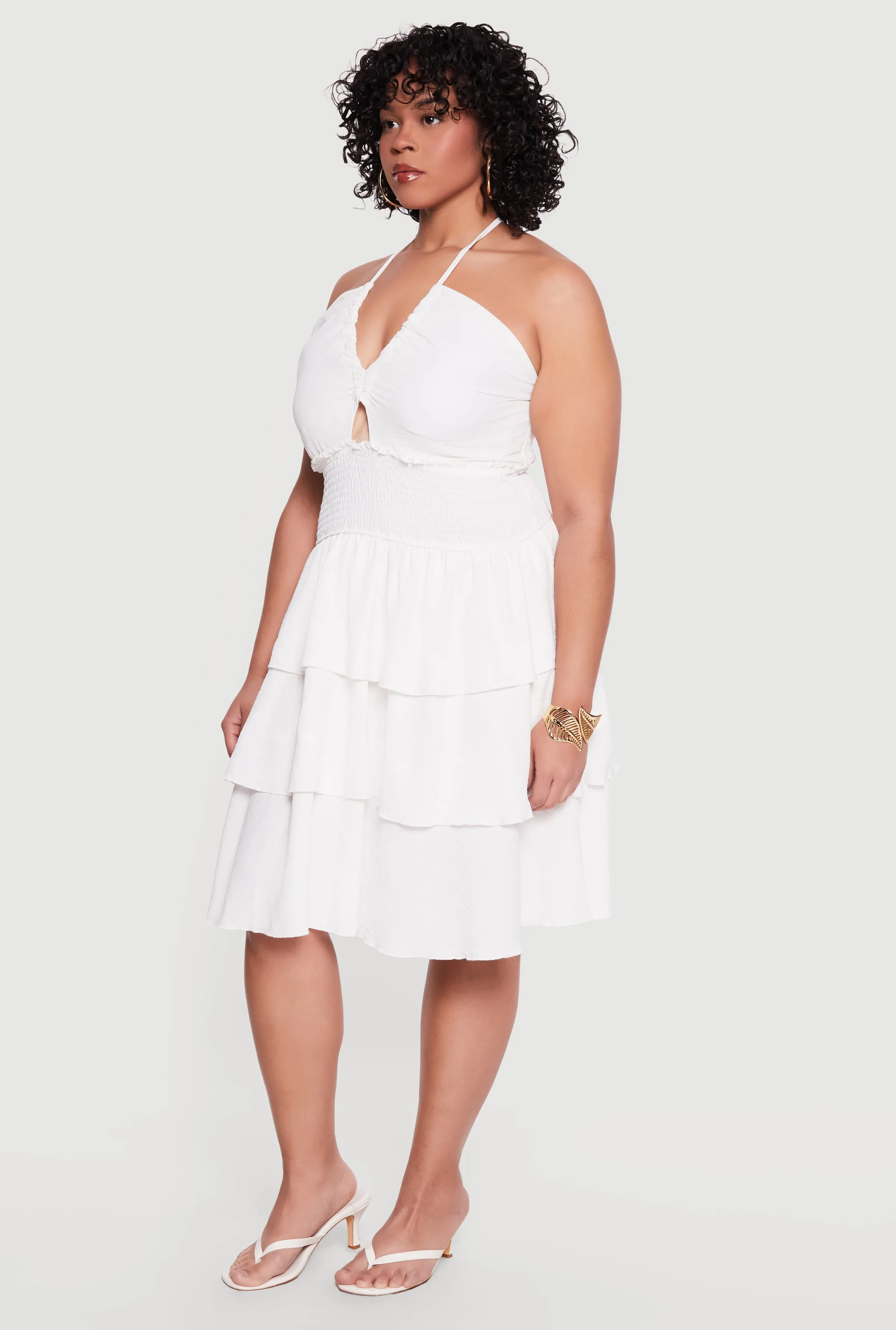 Plus Size Tiered Ruffle Smocked Halter Mini Dress sold by Rainbow product image thumbnail 2