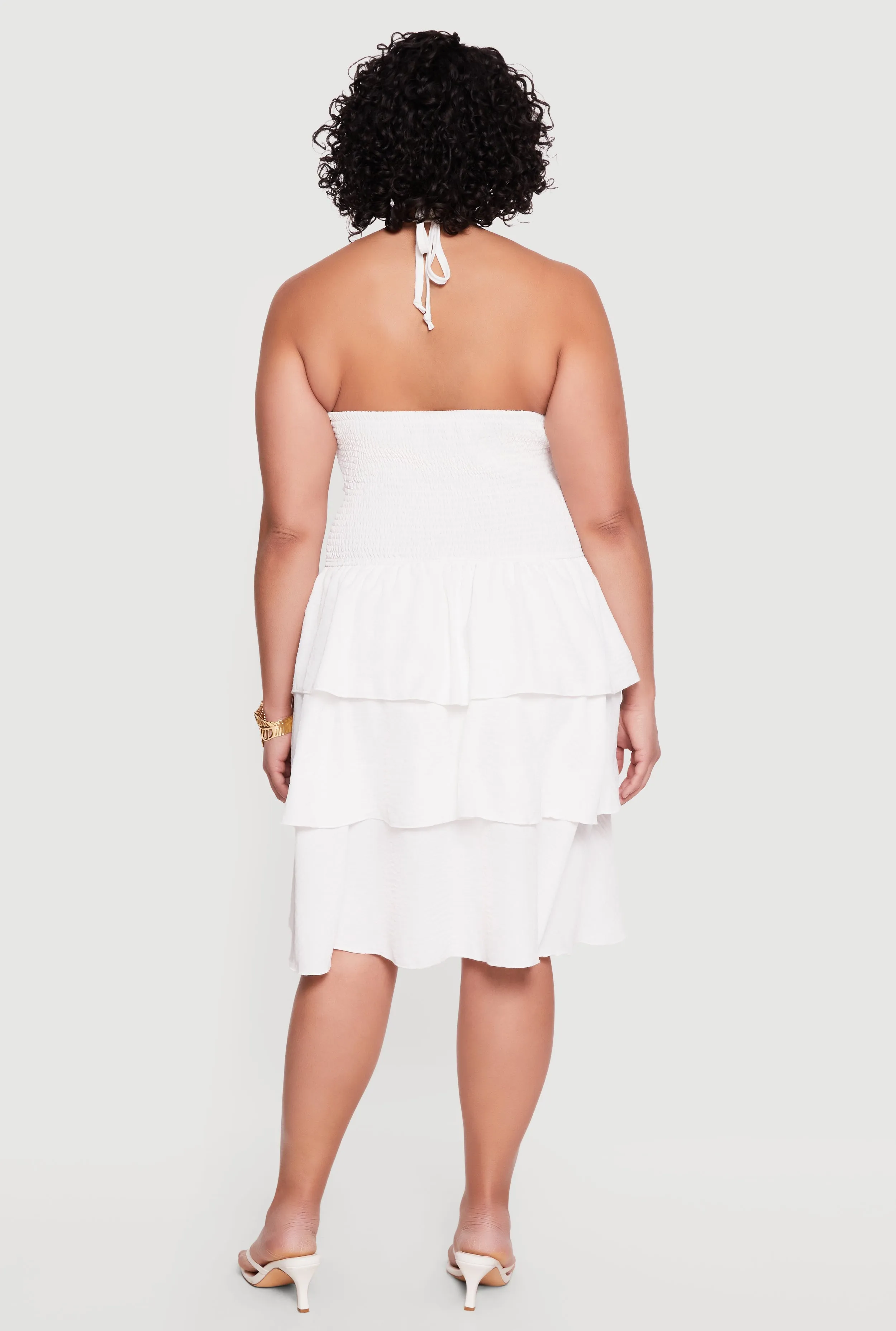 Plus Size Tiered Ruffle Smocked Halter Mini Dress sold by Rainbow product image thumbnail 3