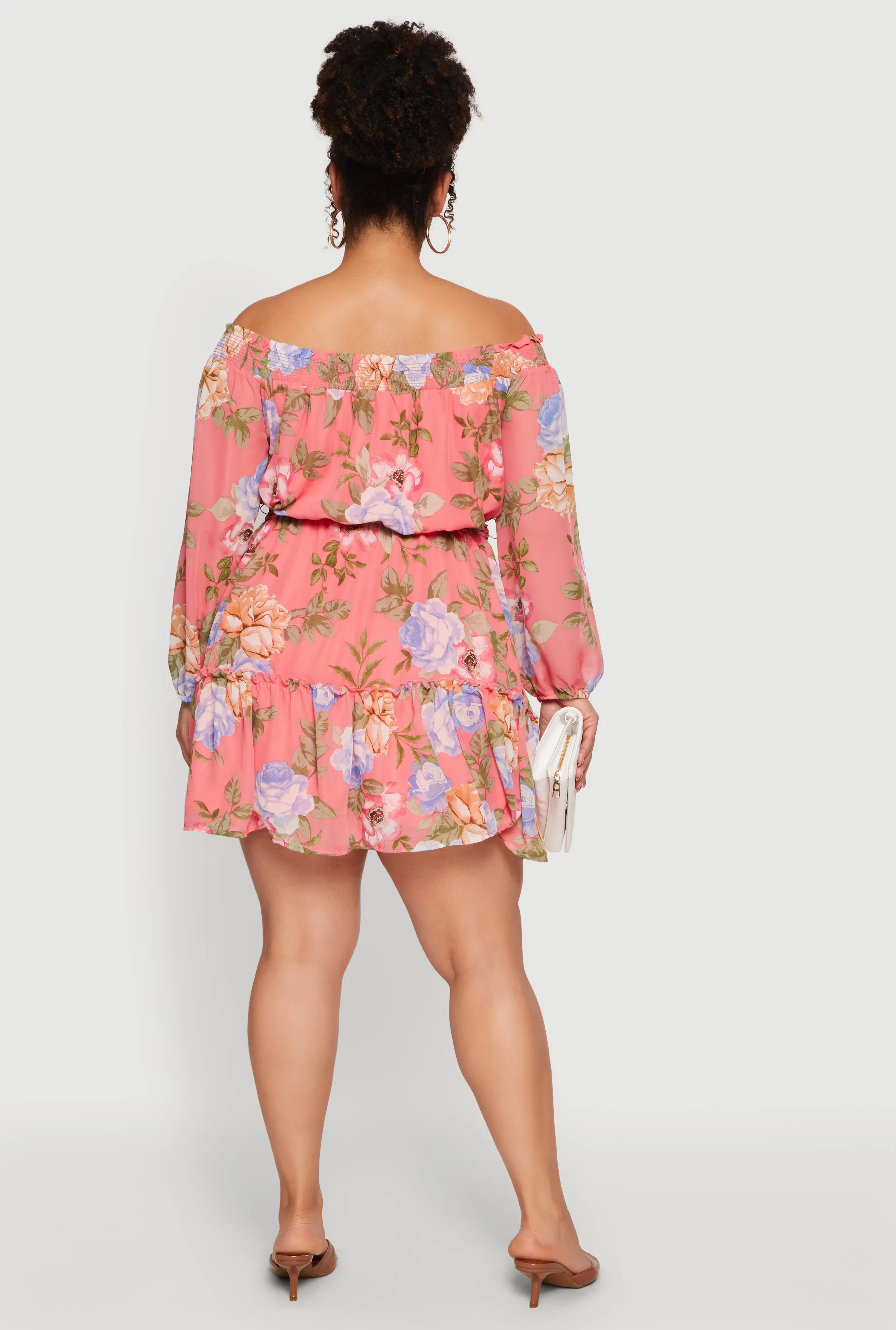 Plus Size Floral Off The Shoulder Mini Dress with Tie Waist Belt sold by Rainbow product image thumbnail 3