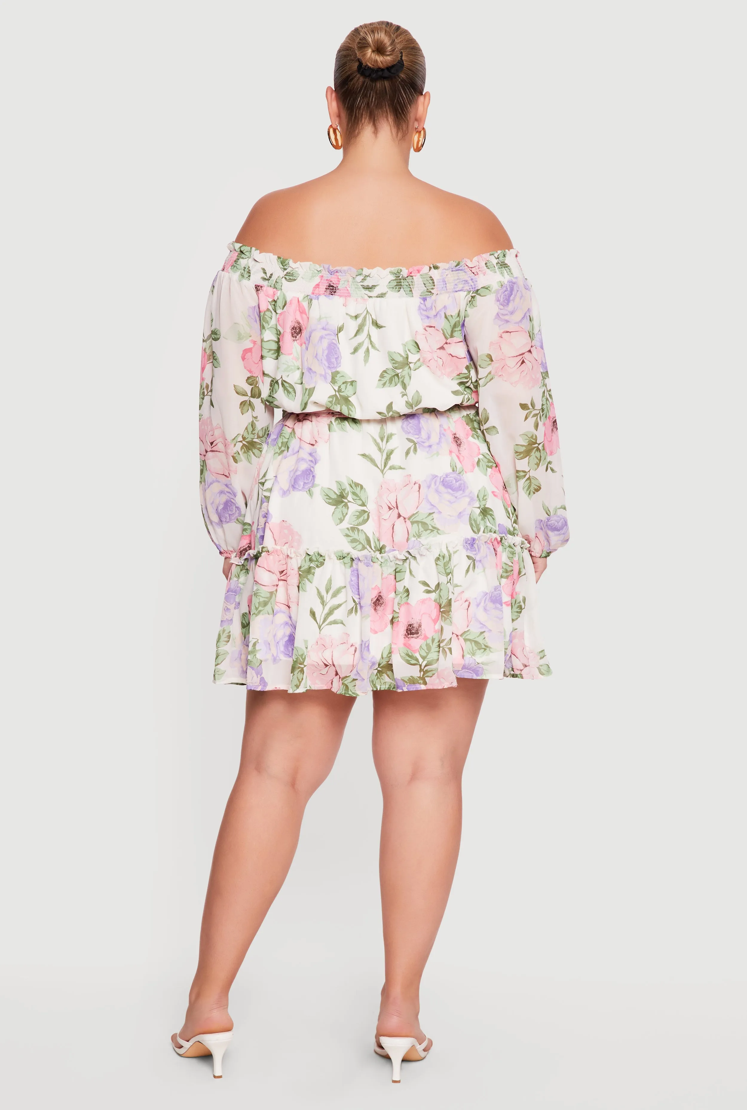 Plus Size Floral Off The Shoulder Mini Dress with Tie Waist Belt sold by Rainbow product image thumbnail 3