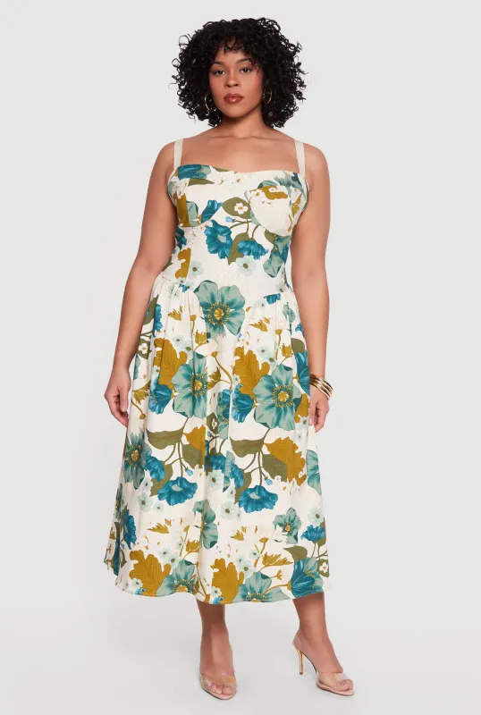 Plus Size Floral Print Bustier Sundress made by Rainbow