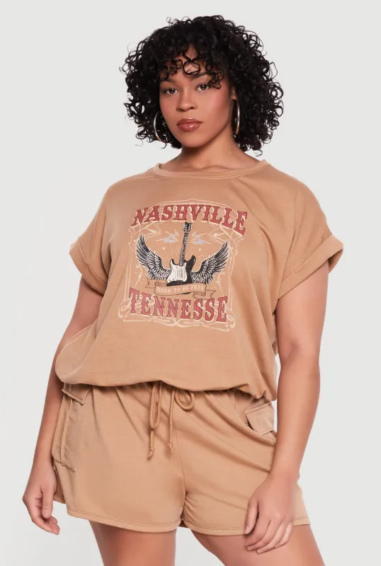 Plus Size Almost Famous Graphic Bubble Hem Pullover Top made by Almost Famous