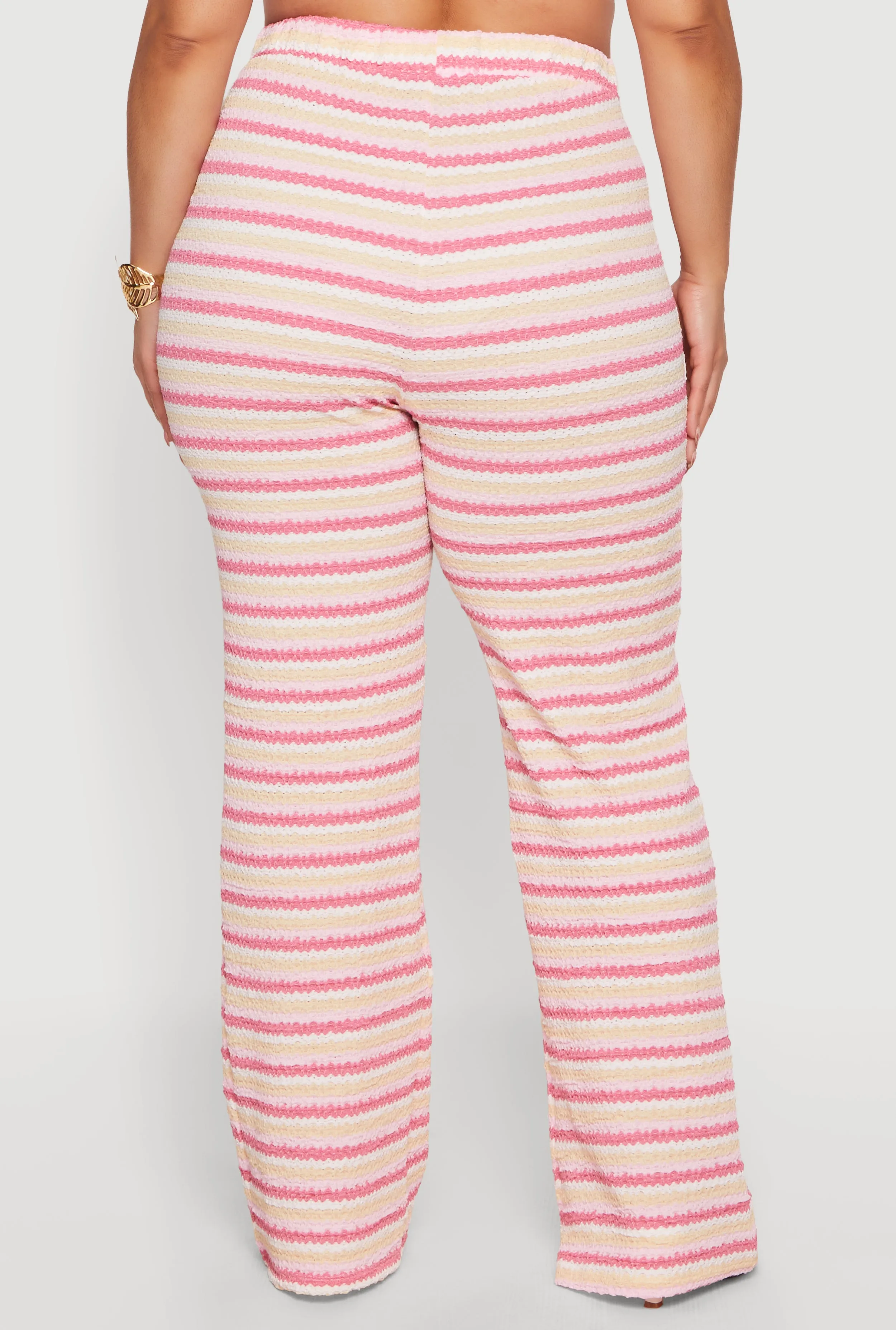 Plus Size Striped High Waisted Wide Leg Textured Knit Pants sold by Rainbow product image thumbnail 5