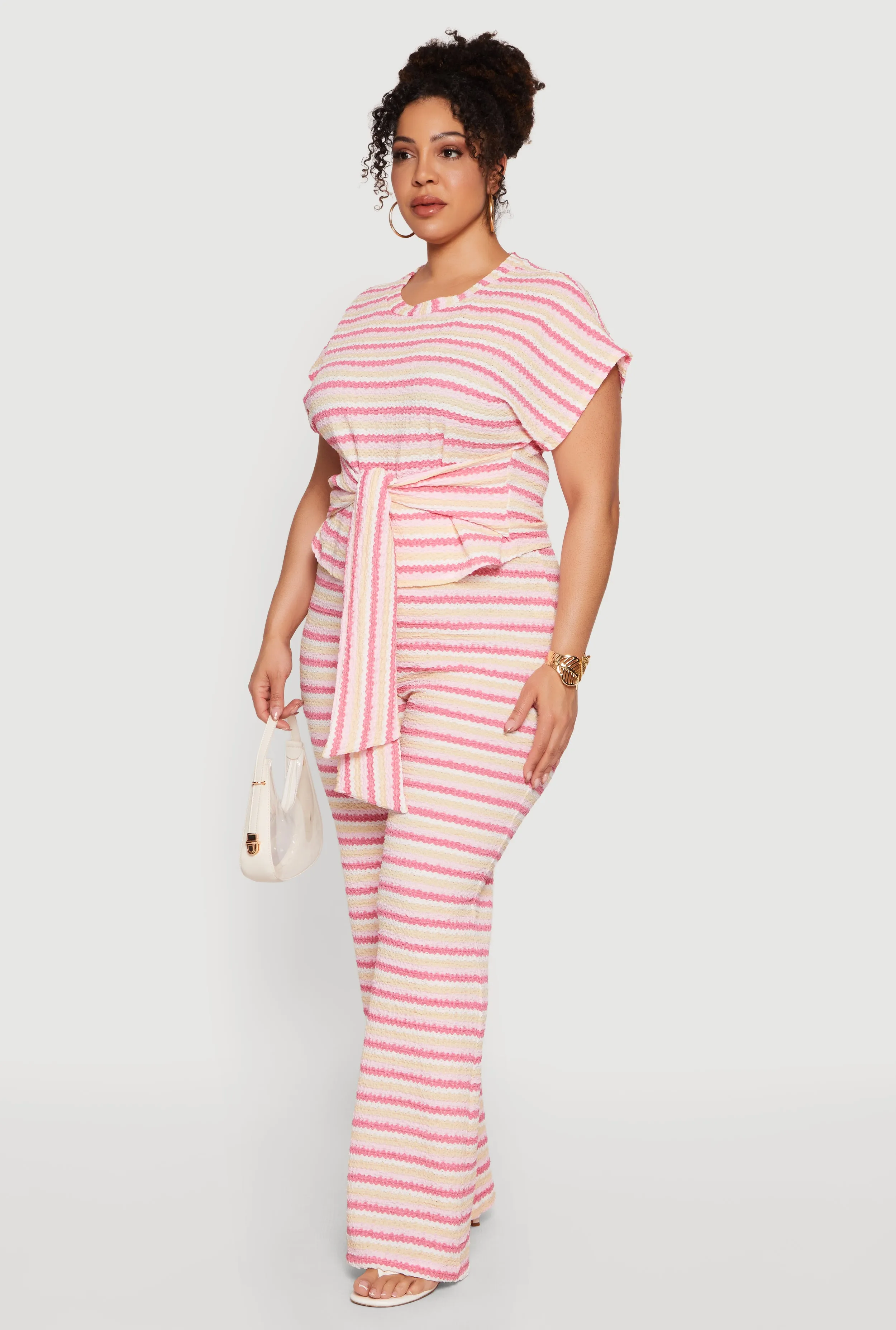 Plus Size Striped High Waisted Wide Leg Textured Knit Pants sold by Rainbow product image thumbnail 2
