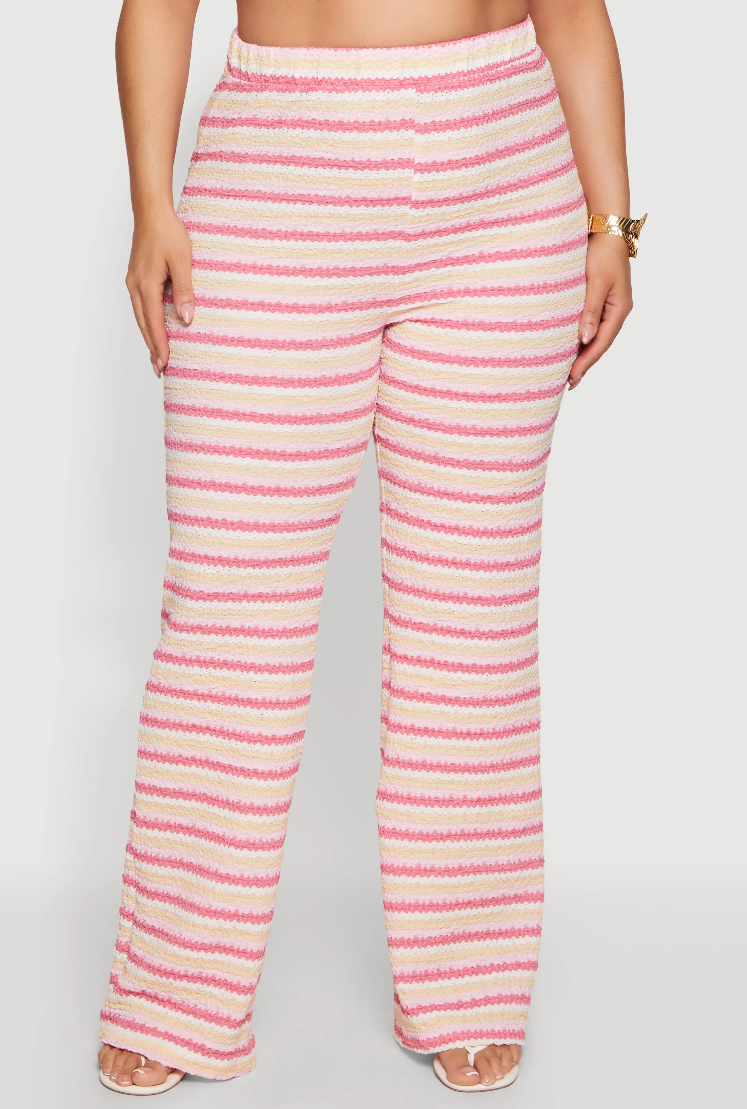 Plus Size Striped High Waisted Wide Leg Textured Knit Pants sold by Rainbow product image thumbnail 3
