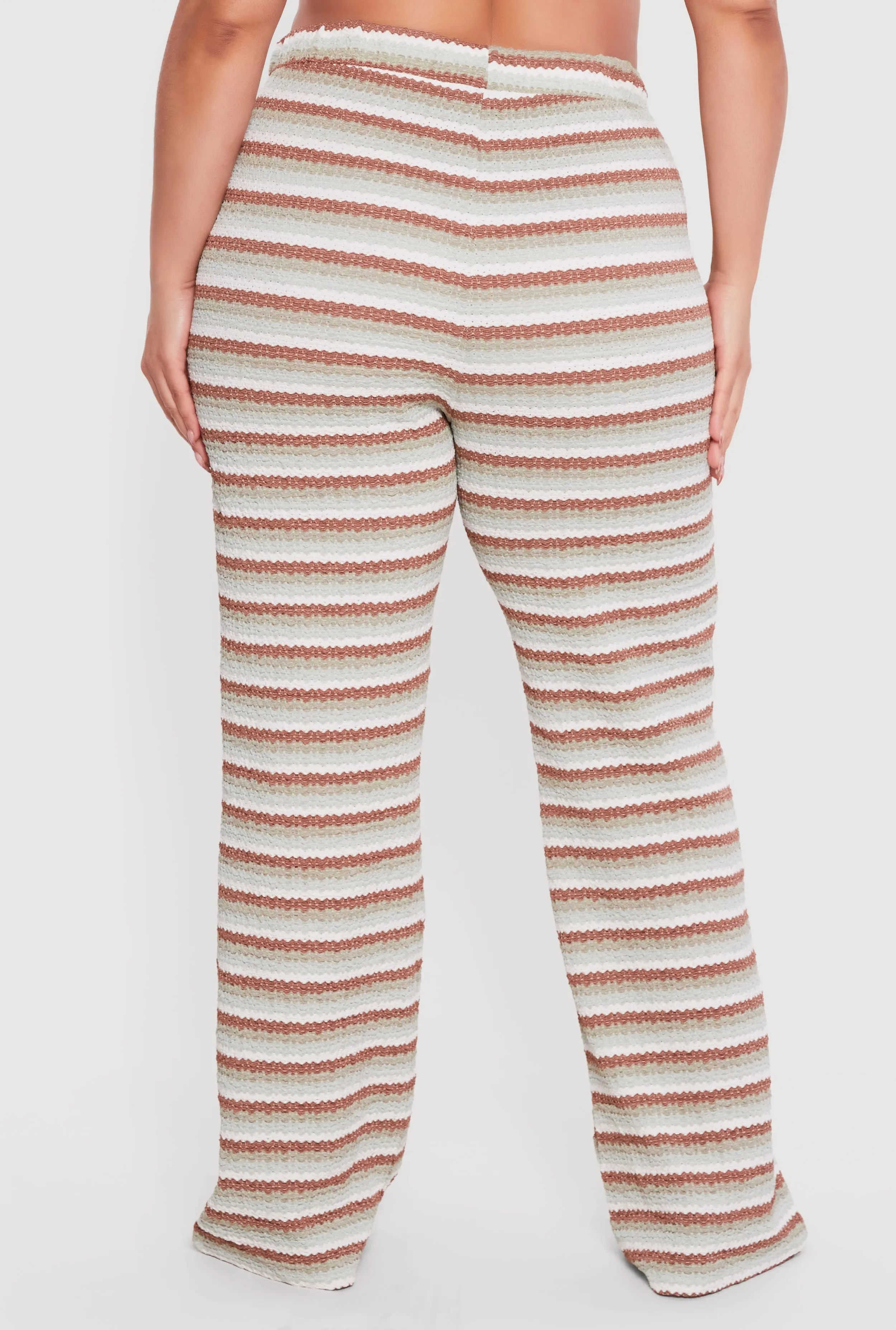 Plus Size Striped High Waisted Wide Leg Textured Knit Pants sold by Rainbow product image thumbnail 5