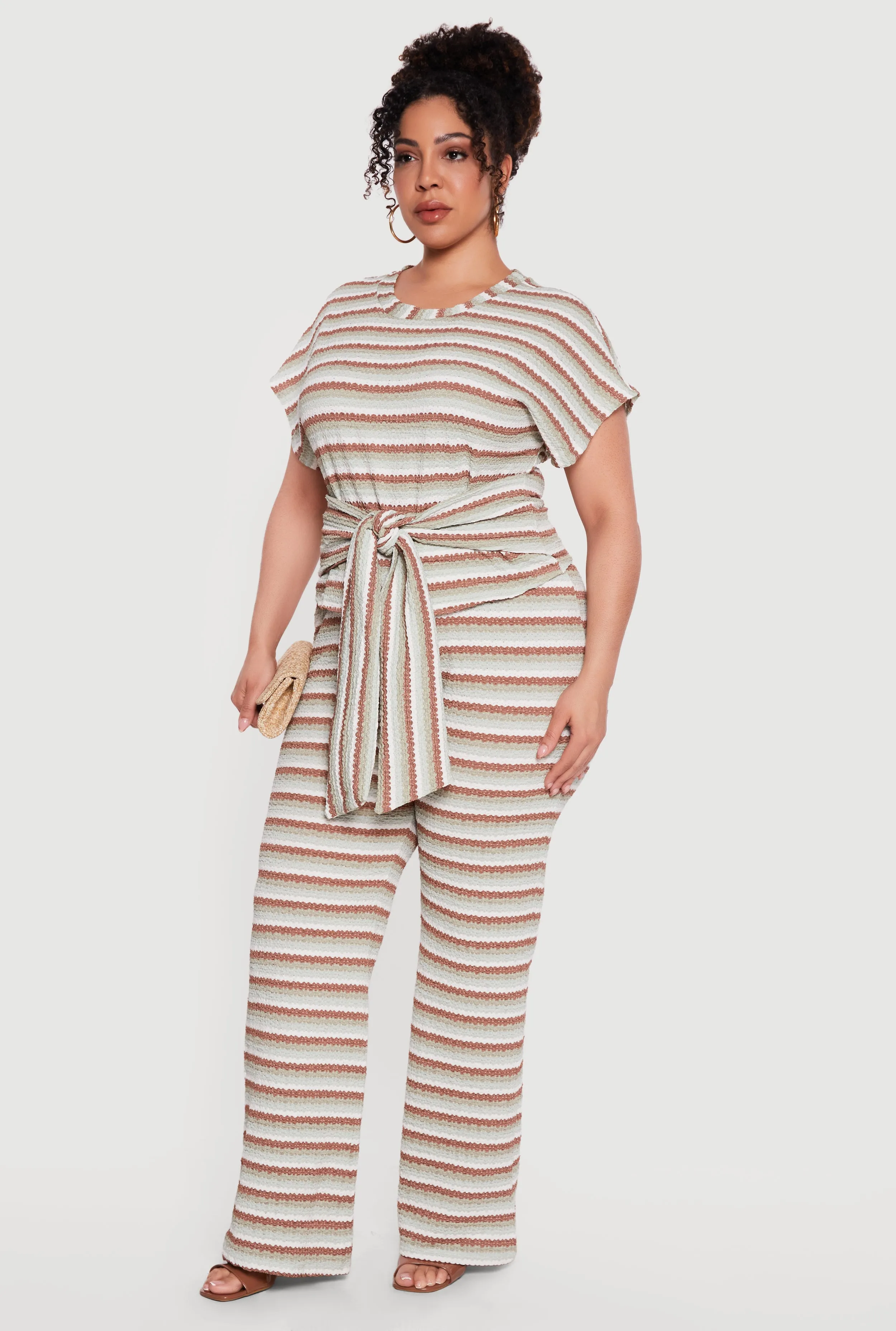 Plus Size Striped High Waisted Wide Leg Textured Knit Pants sold by Rainbow product image thumbnail 2