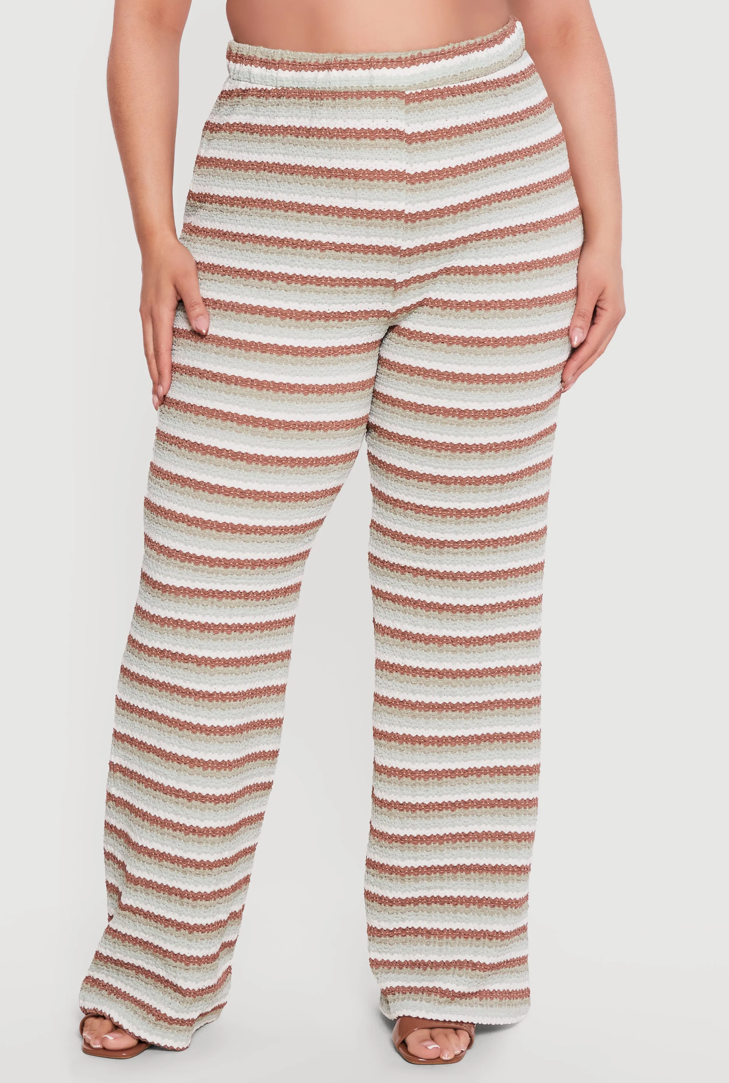 Plus Size Striped High Waisted Wide Leg Textured Knit Pants sold by Rainbow product image thumbnail 3