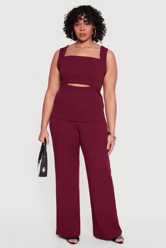 Plus Size Crepe Knit High Waisted Wide Leg Dress Pants made by Rainbow