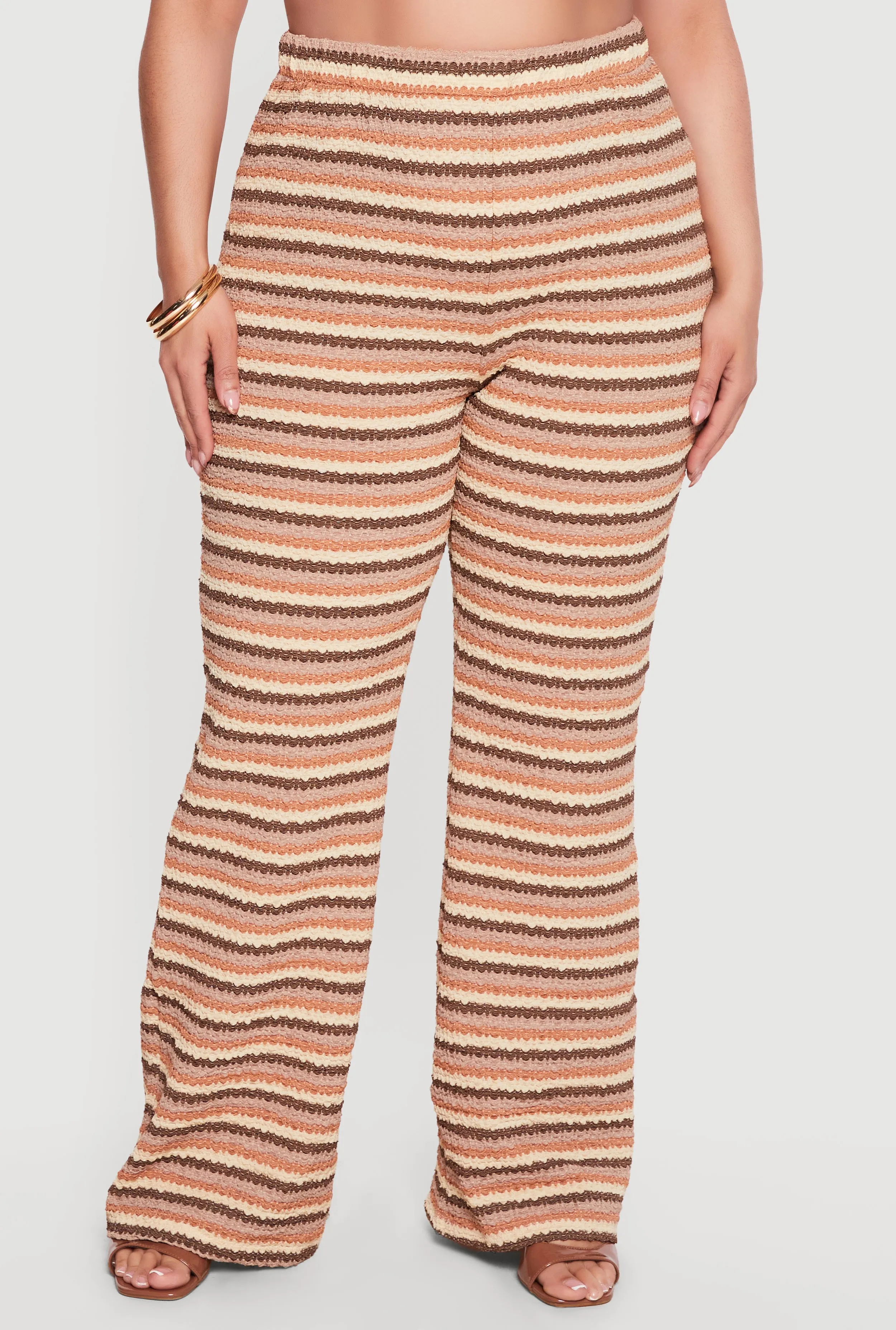 Plus Size Striped High Waisted Wide Leg Textured Knit Pants sold by Rainbow product image thumbnail 3