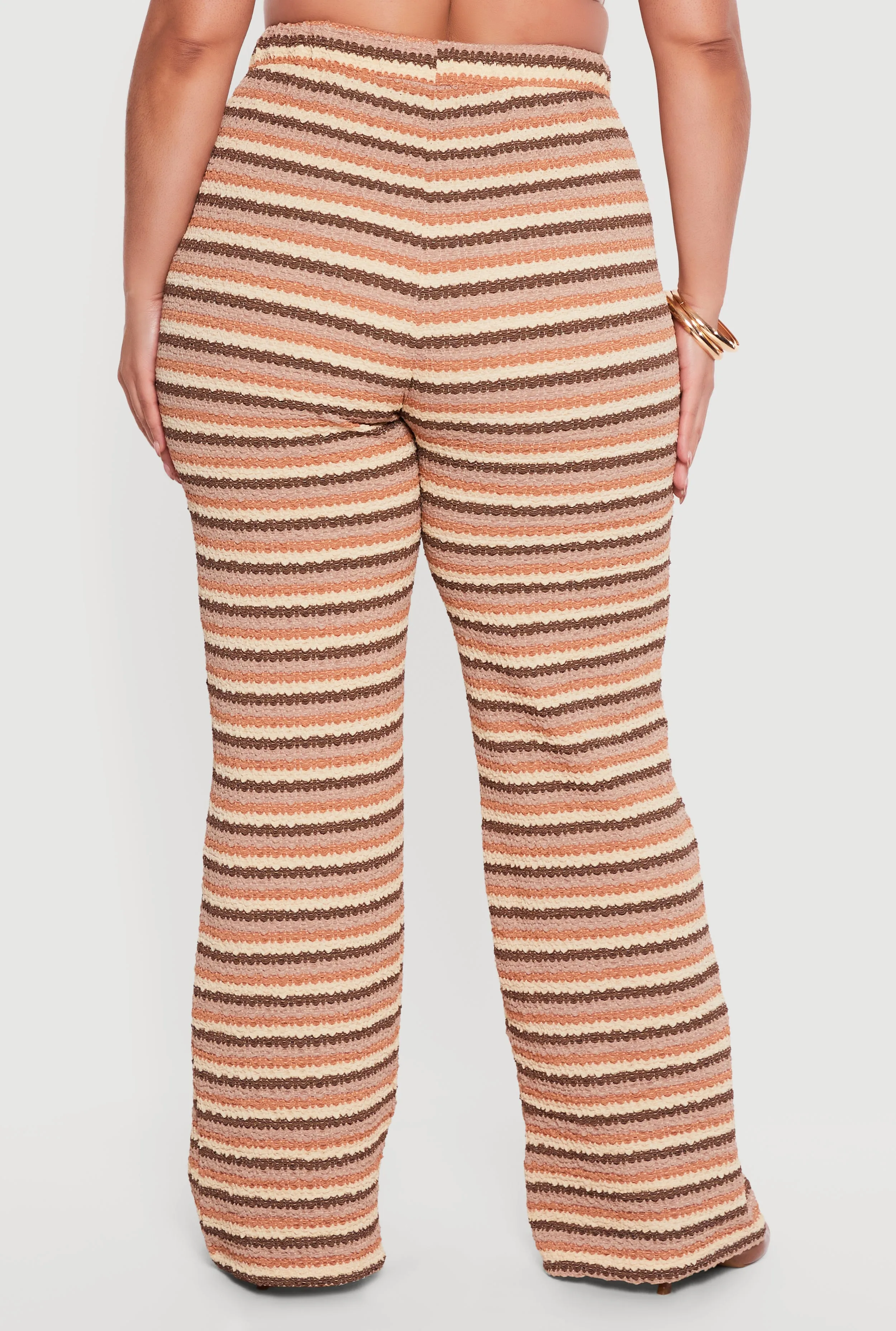 Plus Size Striped High Waisted Wide Leg Textured Knit Pants sold by Rainbow product image thumbnail 5
