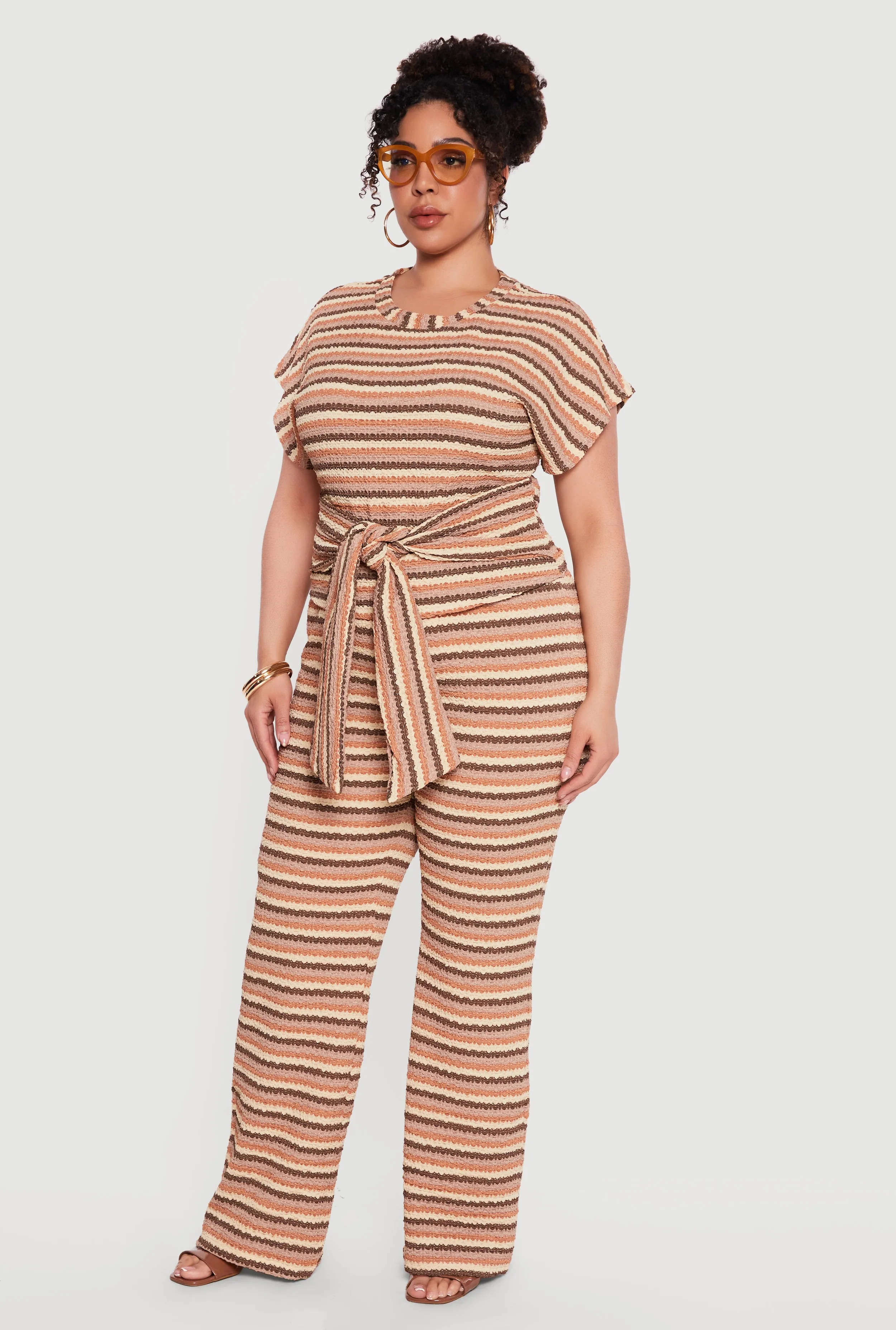 Plus Size Striped High Waisted Wide Leg Textured Knit Pants sold by Rainbow product image thumbnail 2