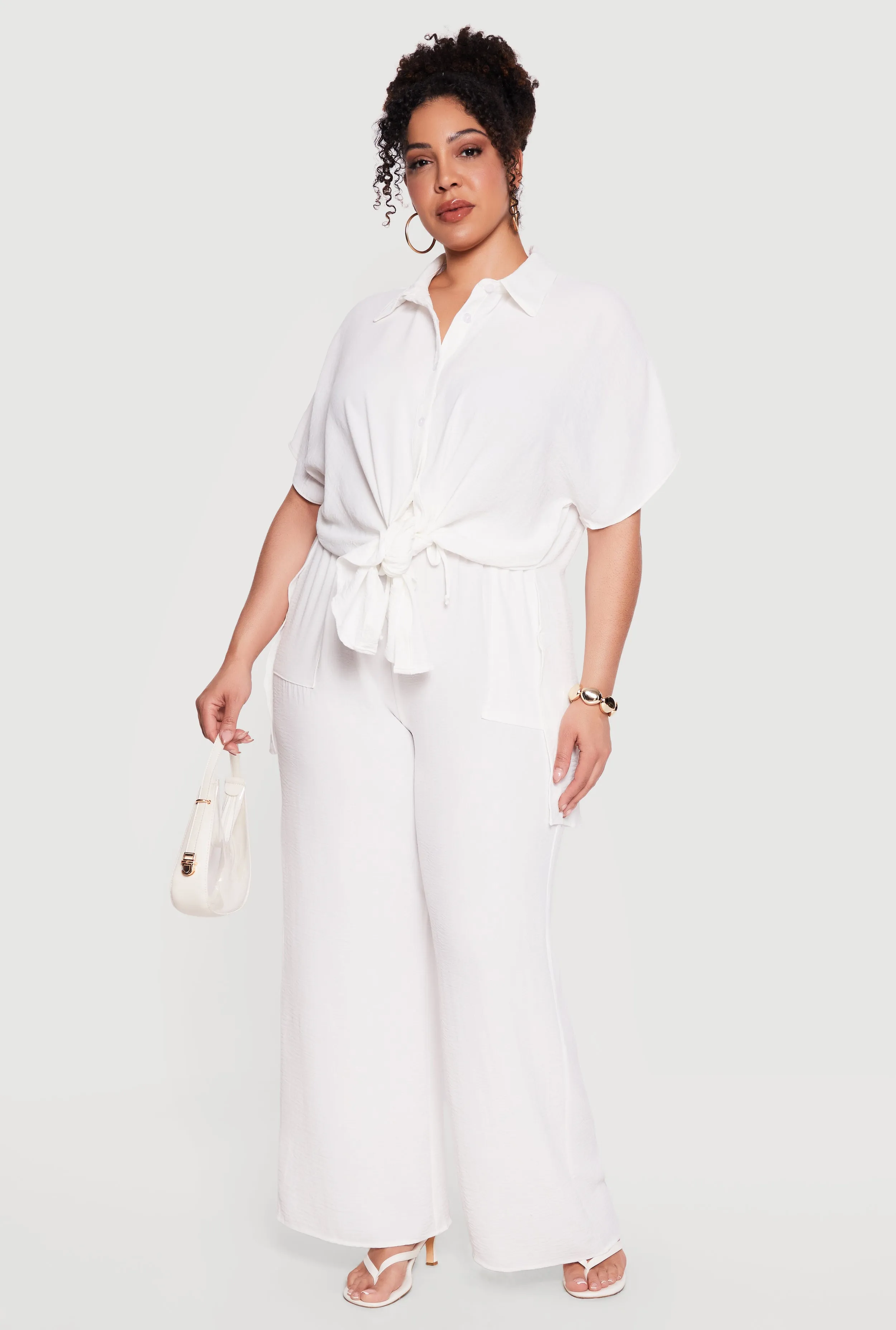 Plus Size Crepe Knit Tie Front Shirt sold by Rainbow product image thumbnail 2