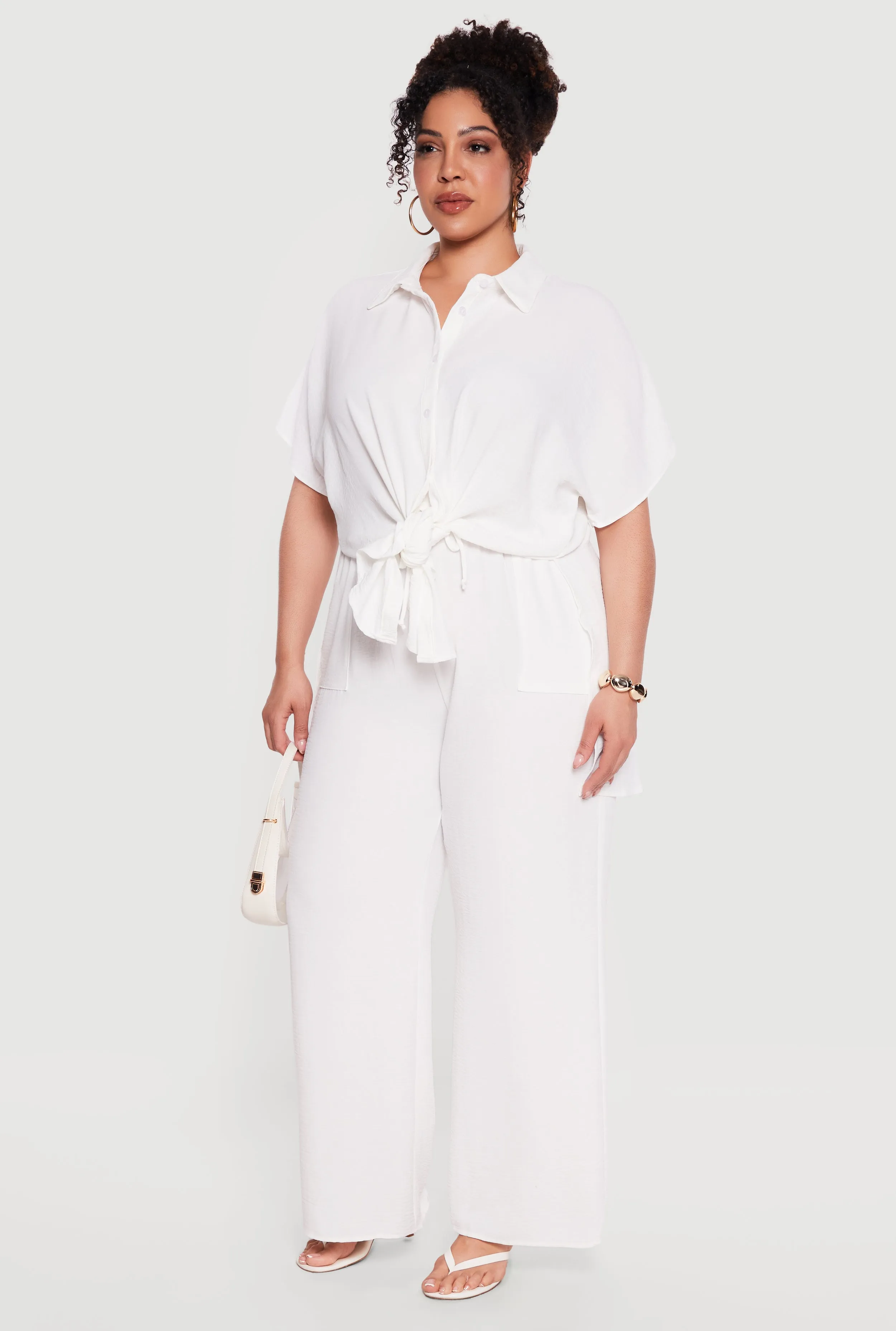 Plus Size Crepe Knit Tie Front Shirt sold by Rainbow product image thumbnail 3